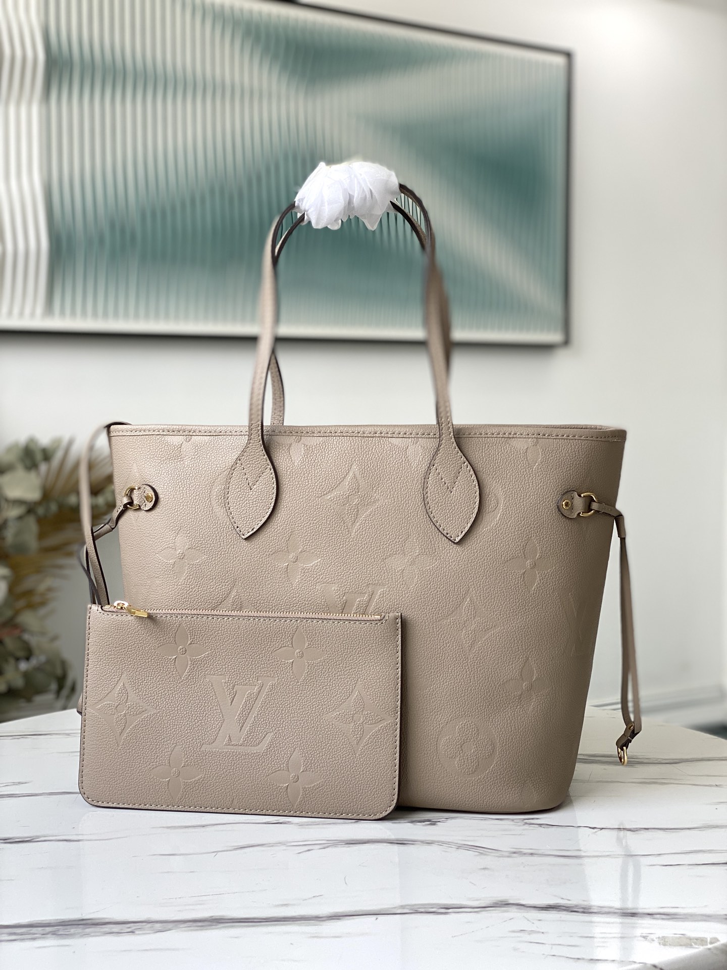 Bagsaaa L0vis Vvtt0n M45686 Neverfull MM Tote Bag Dune Gray - 31 x 28 x 14 cm