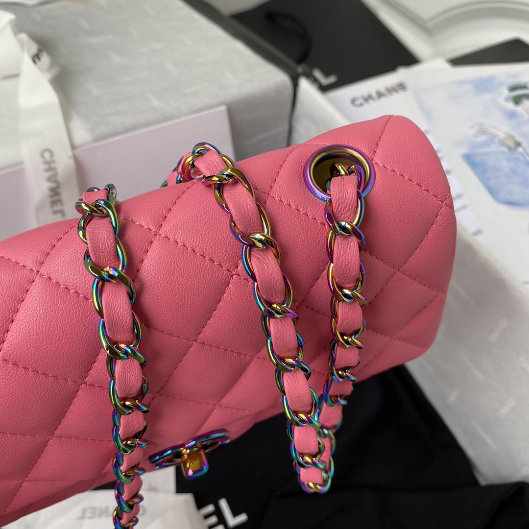 Ch**el Classic Flap Bag 20cm Pink with Yellow A01116