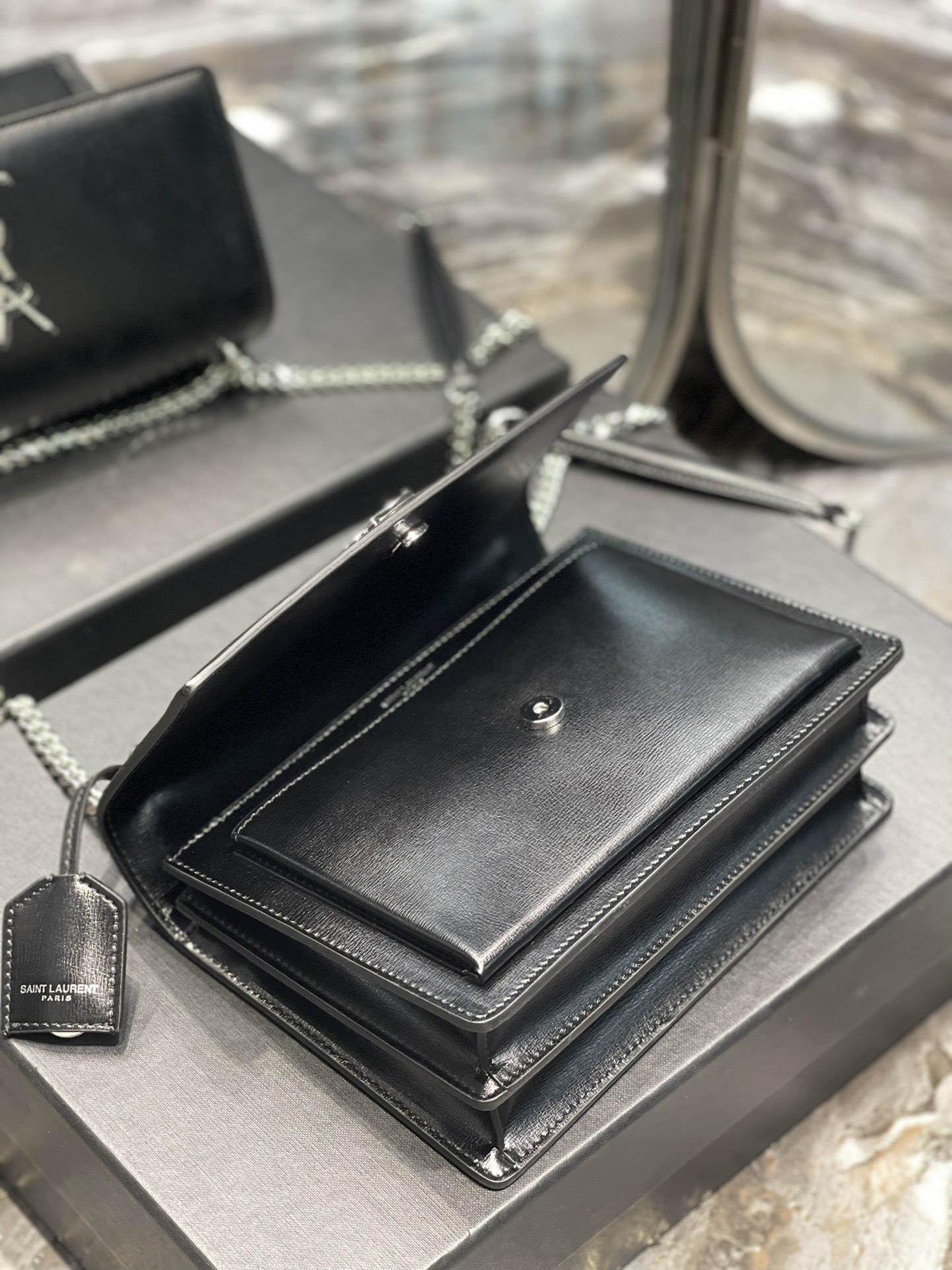 Y51 Monogram Sunset Leather Crossbody Bag 634723 Black with Silver hardware