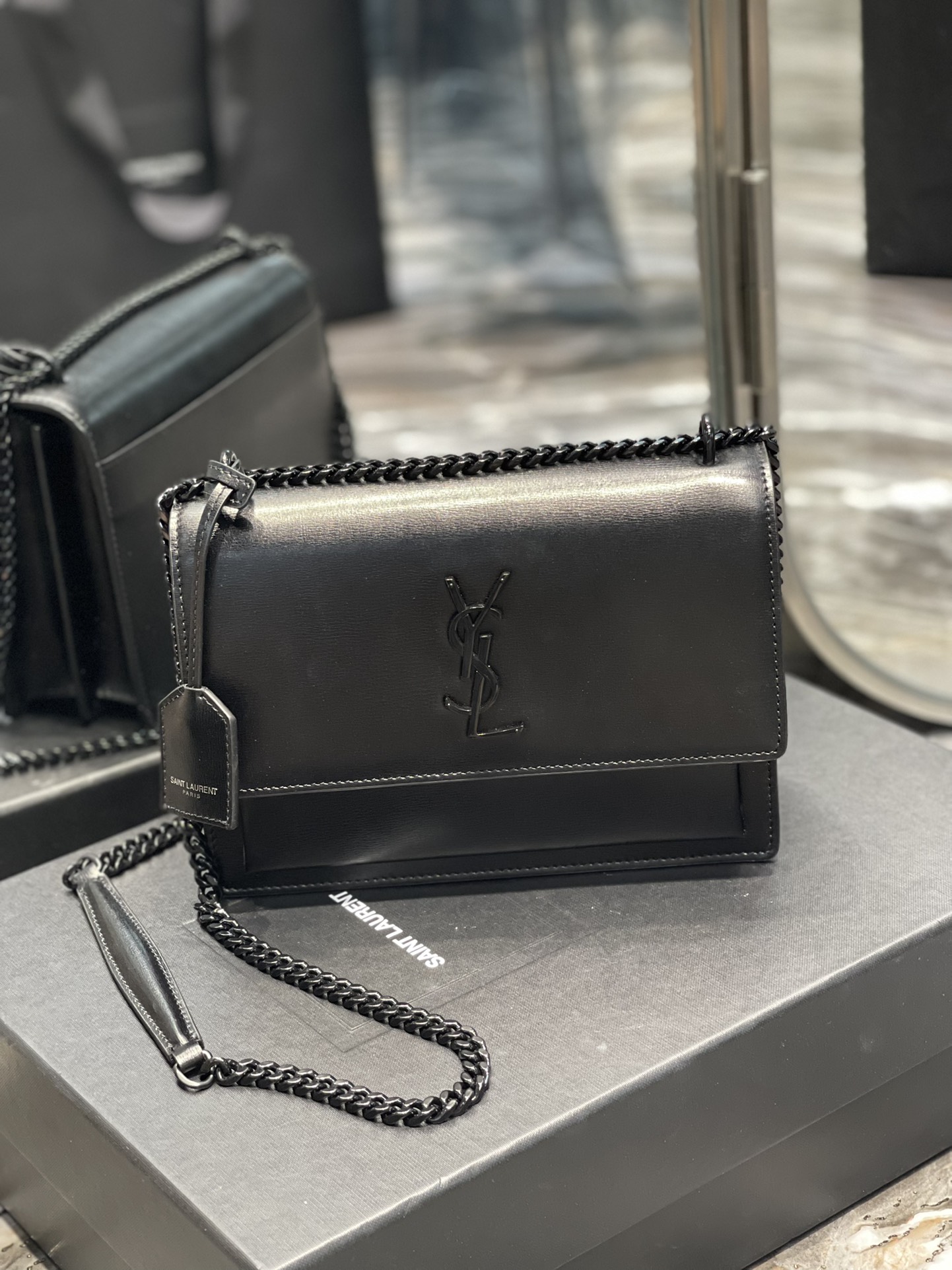 Y51 Monogram Sunset Leather Crossbody Bag 442906 Black 22cm