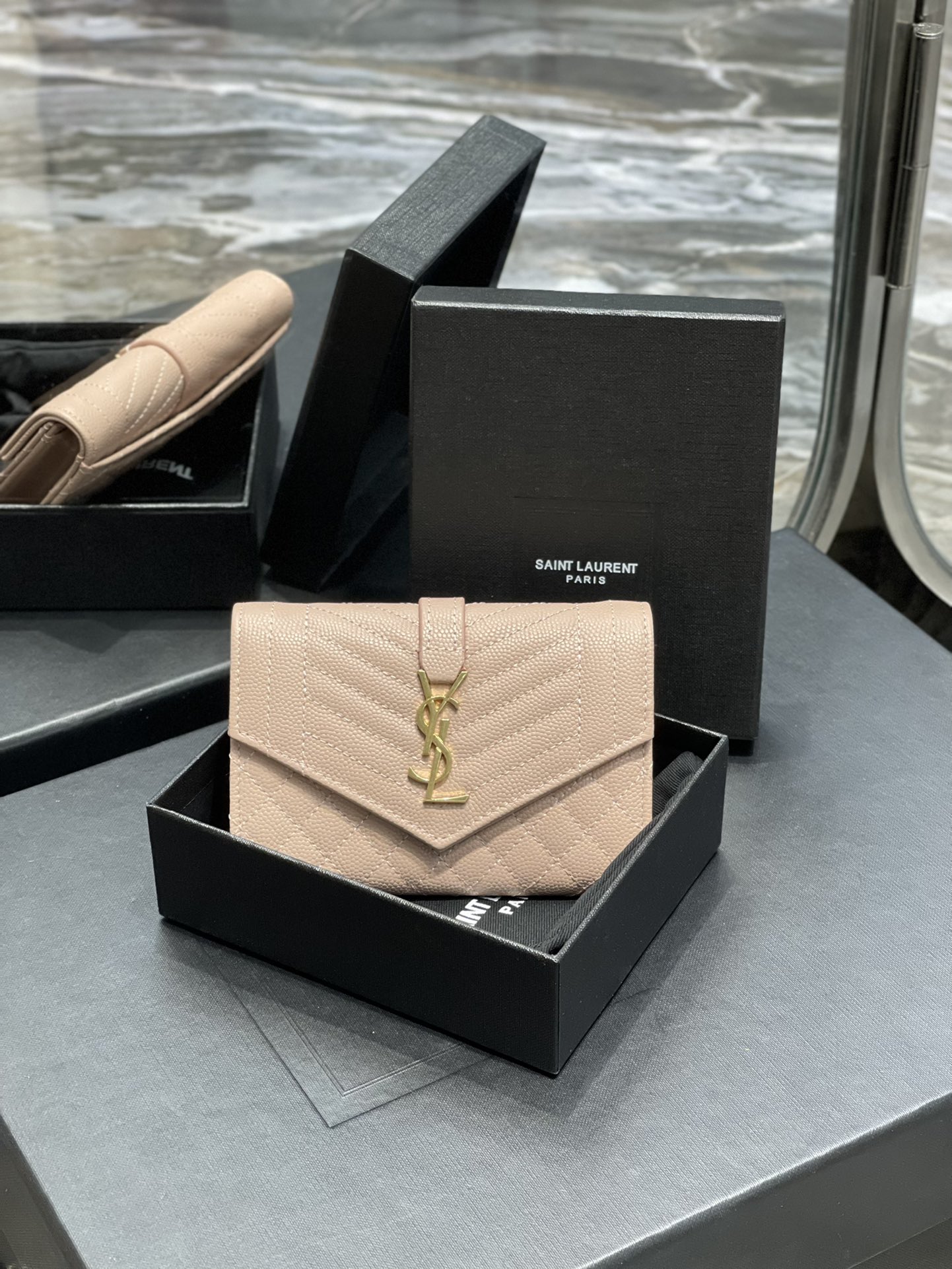 Y51 Caviar Pink With Gold Hardware Wallet A026K