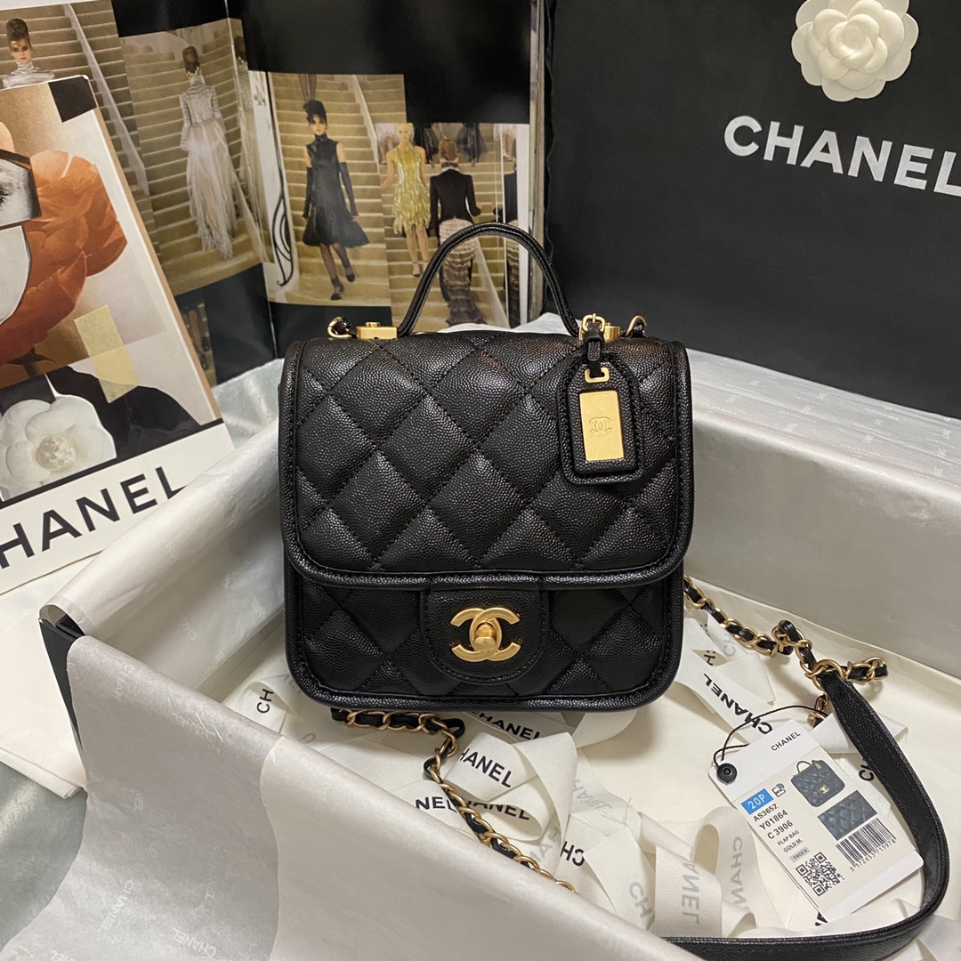 Ch**el Mini Flap Bag Caviar Black 17cm
