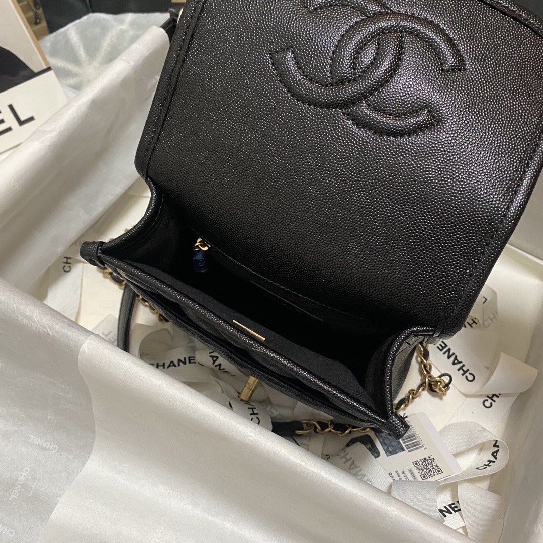 Ch**el Mini Flap Bag Caviar Black 17cm