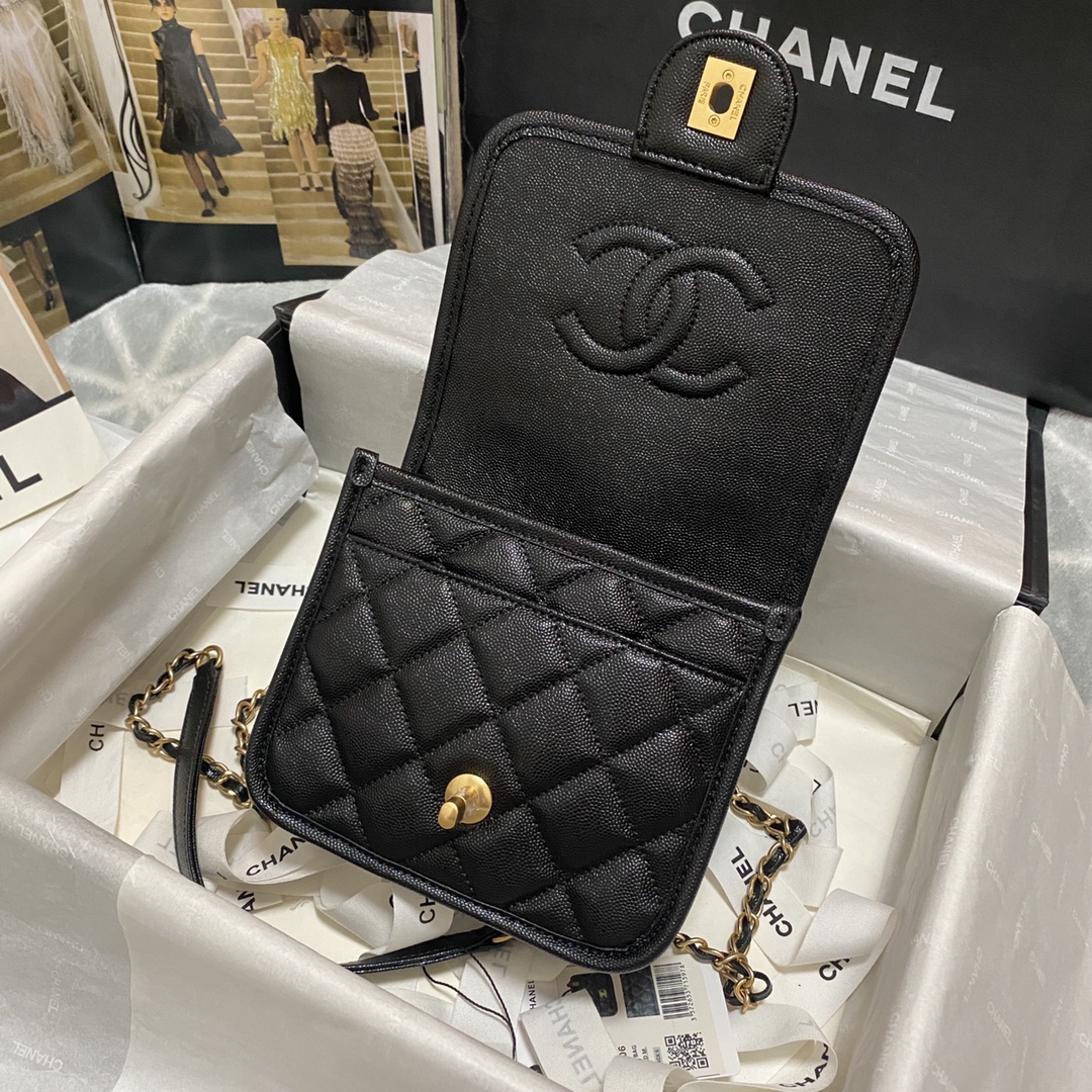 Ch**el Mini Flap Bag Caviar Black 17cm