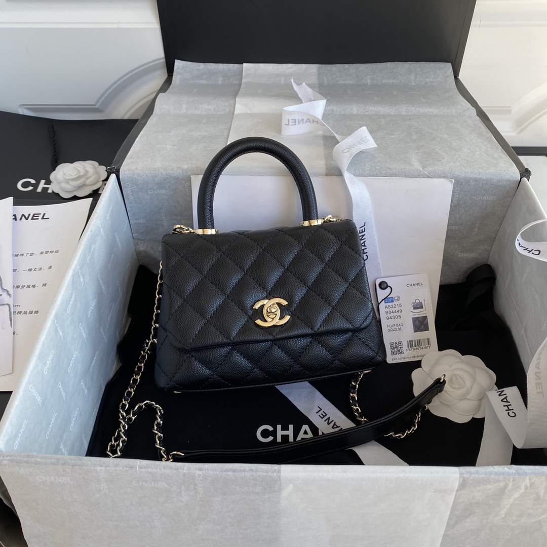 Ch**el Mini Coco Handle Pale Gold AS2215 13CM