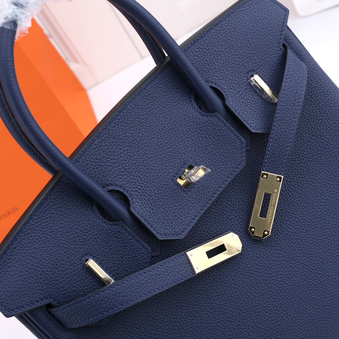 H**me5 original togo leather birkin 30cm bag in Navy Blue