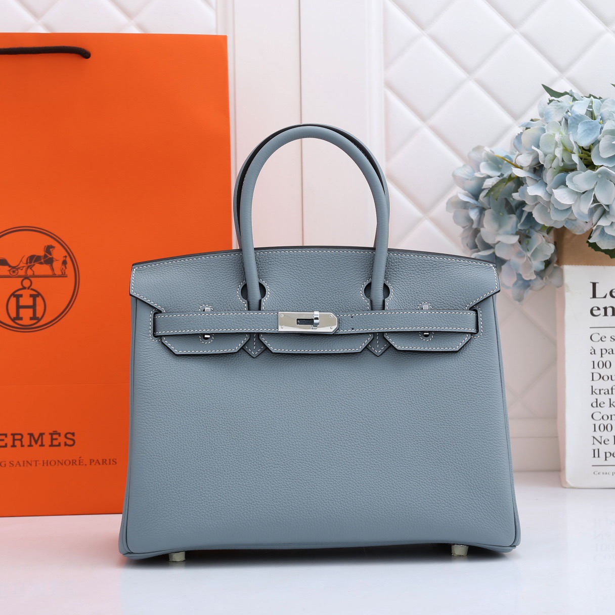 H**me5 original togo leather birkin 30cm bag in Light Blue