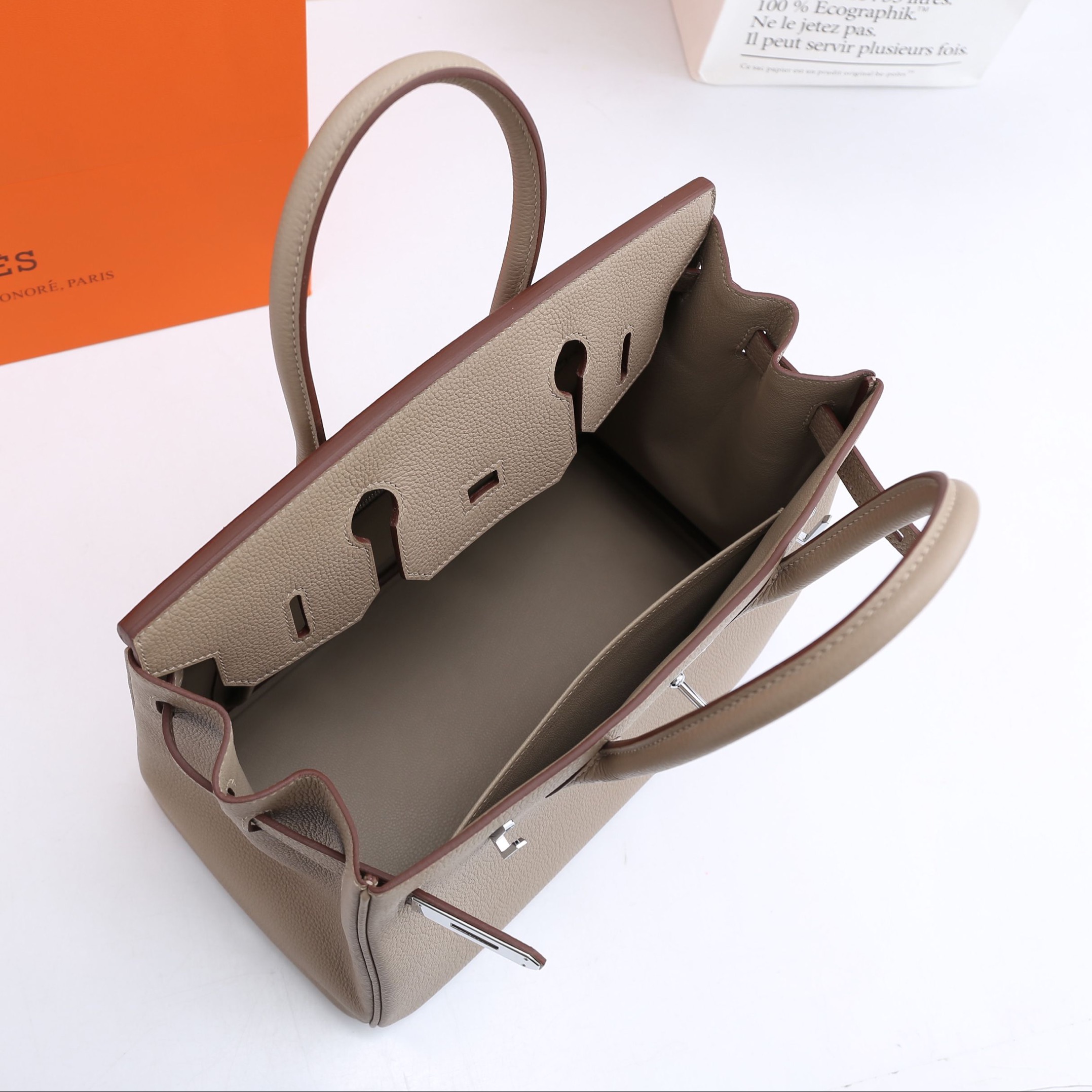 H**me5 original togo leather birkin 30cm bag in Gray