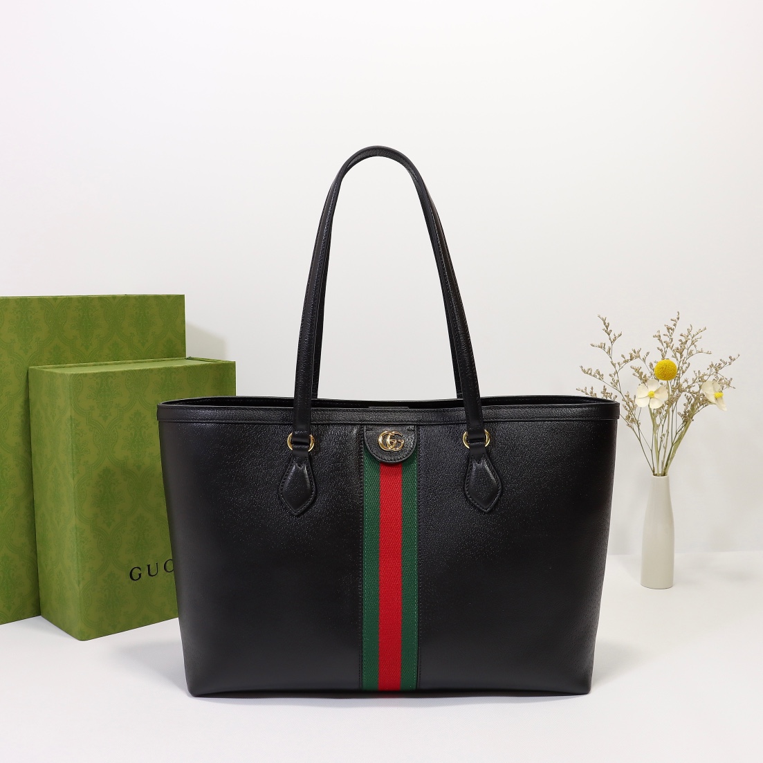 Gvc*1 Ophidia Jumbo GG Medium Tote Bag Black