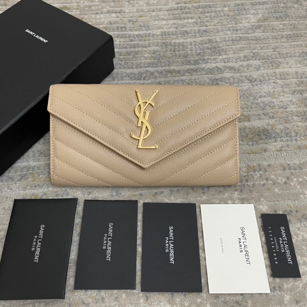 Y51 Calfskin With Gold Buckle Wallet In Beige