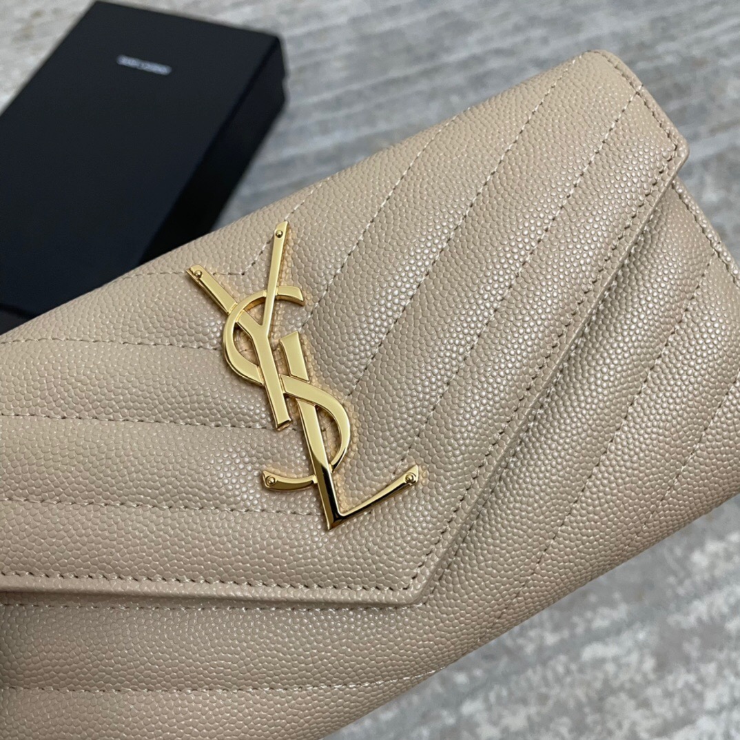 Y51 Calfskin With Gold Buckle Wallet In Beige