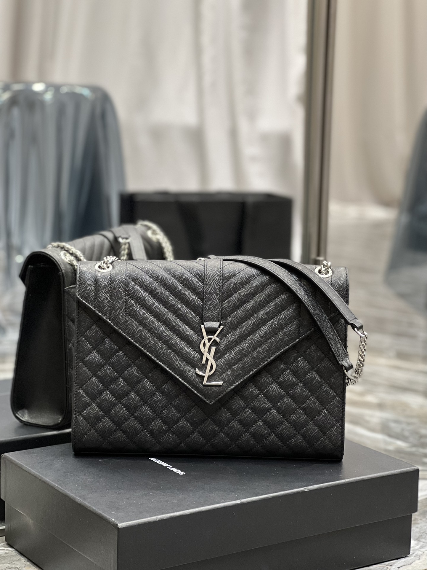 Y51 Envelope Large Bag black silver hardware