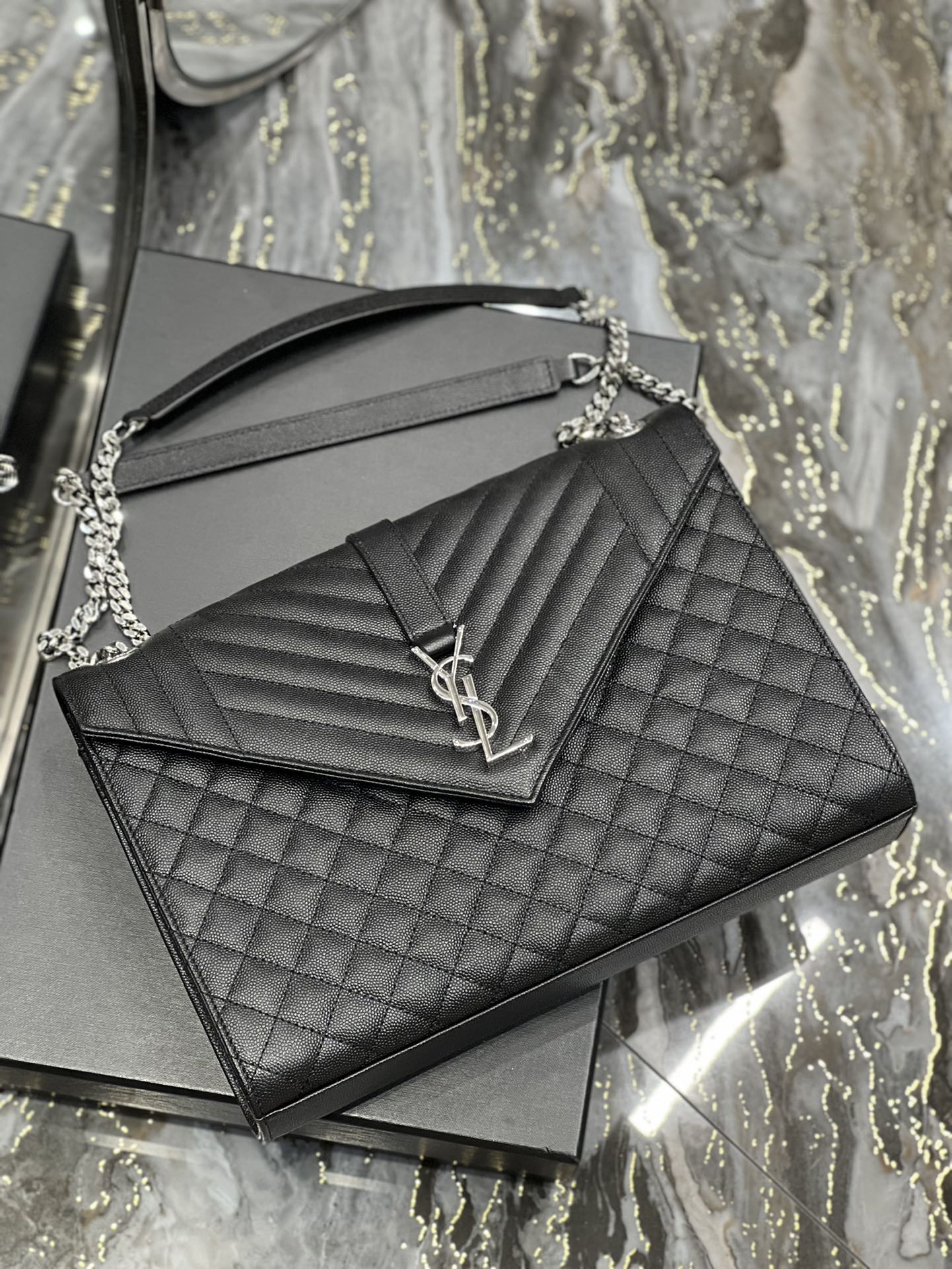 Y51 Envelope Large Bag black silver hardware