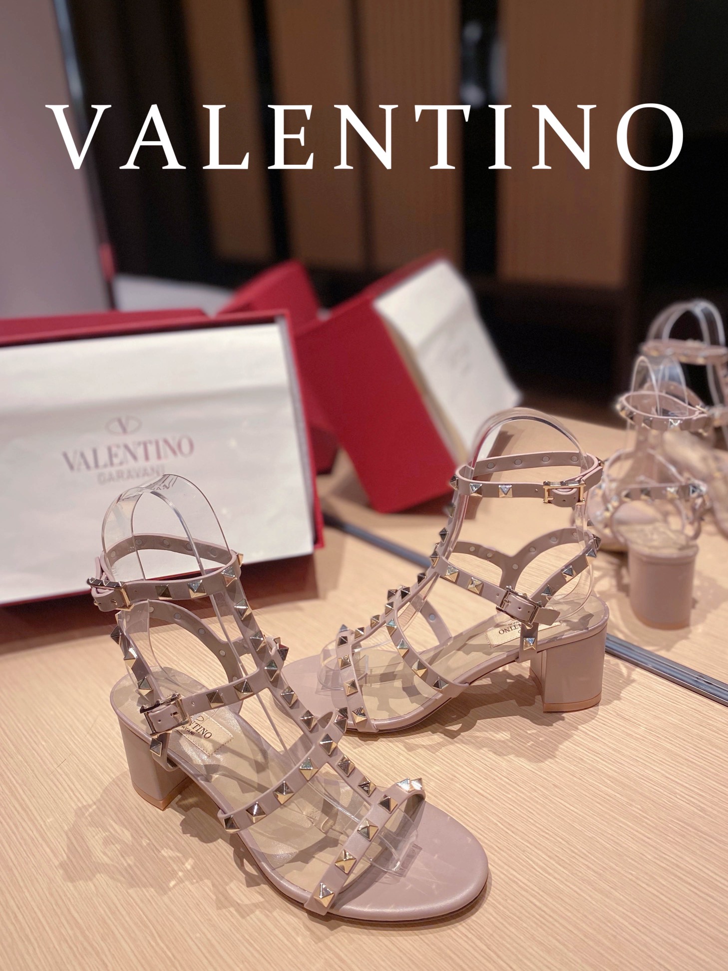 Va1e*ntin0 Chunky Heel Pink 6cm