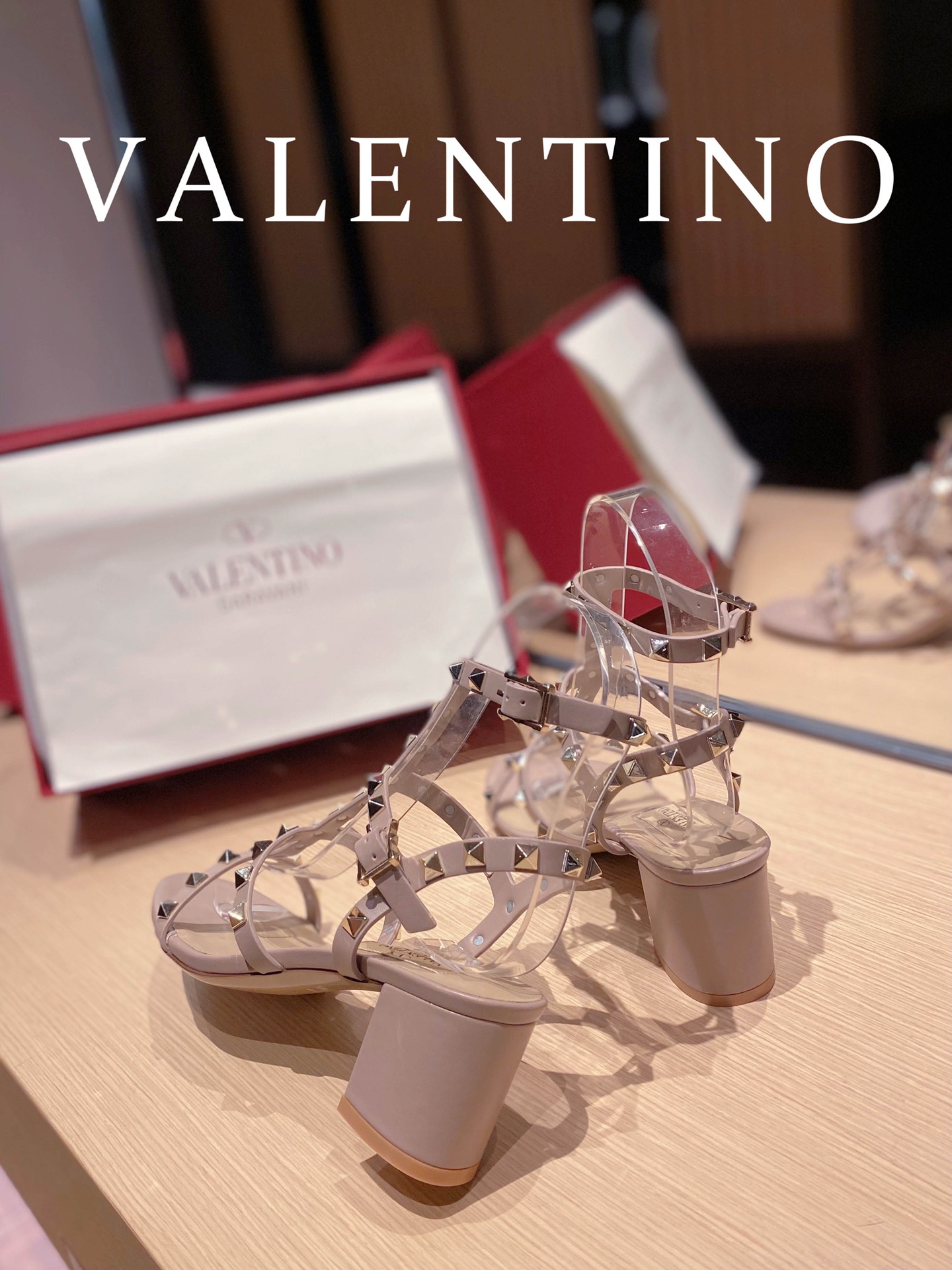 Va1e*ntin0 Chunky Heel Pink 6cm