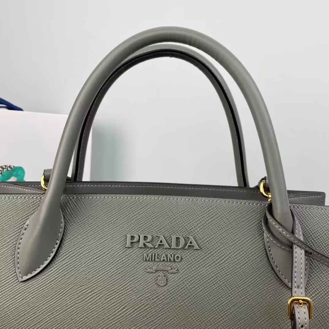 Pra*a Monochrome Saffiano Leather Handbag 1BA155 Gray