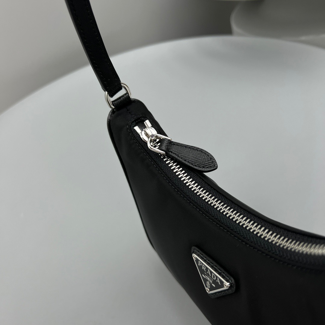 Pra*a Nylon Hobo Bag Black