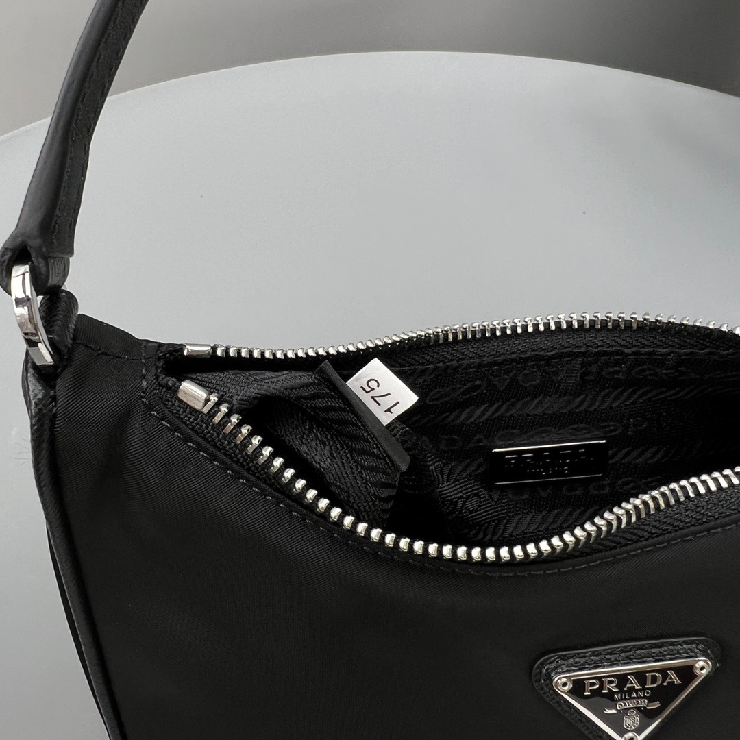 Pra*a Nylon Hobo Bag Black