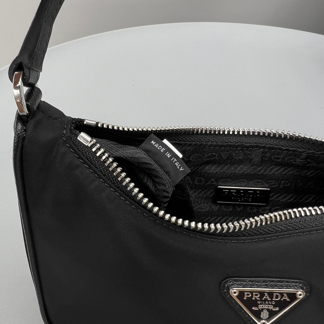 Pra*a Nylon Hobo Bag Black