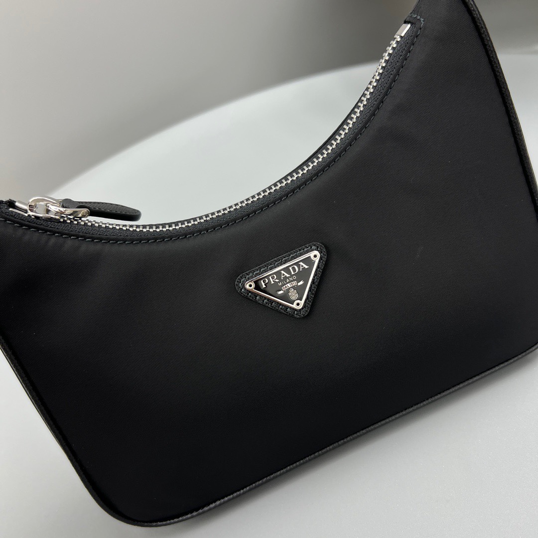 Pra*a Nylon Hobo Bag Black