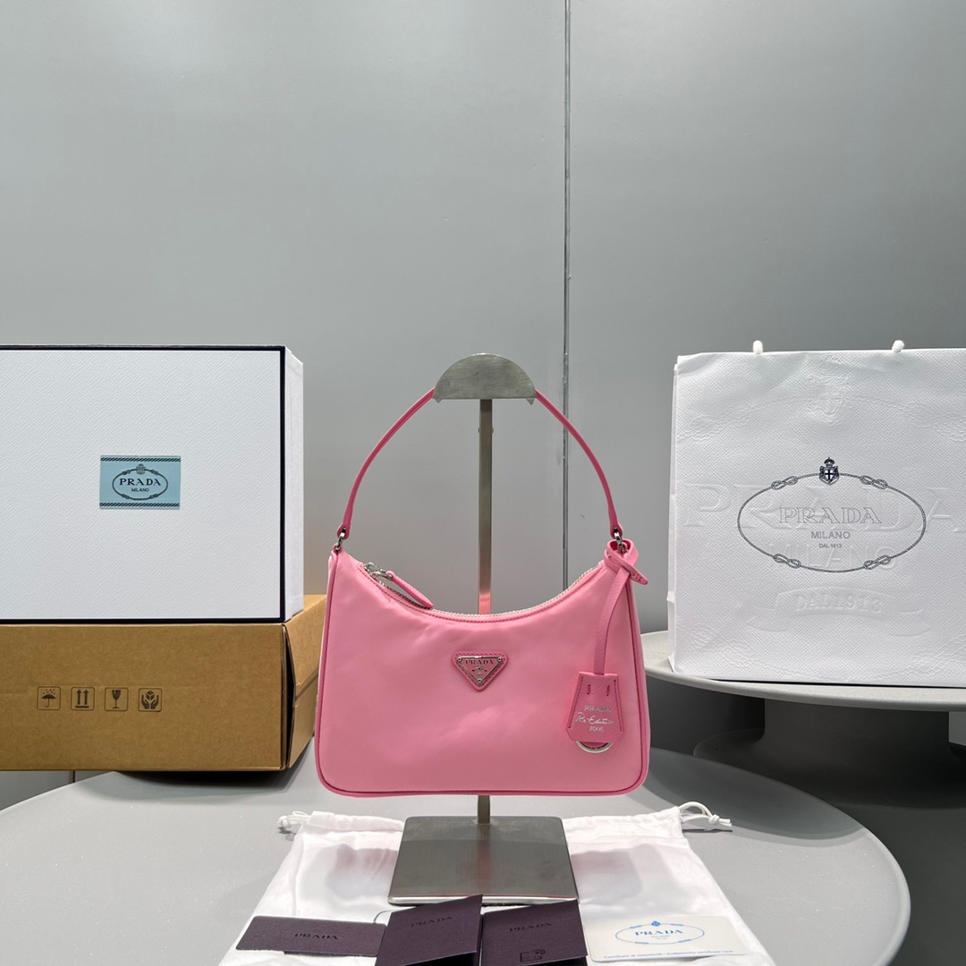 Pra*a Nylon Hobo Bag Pink