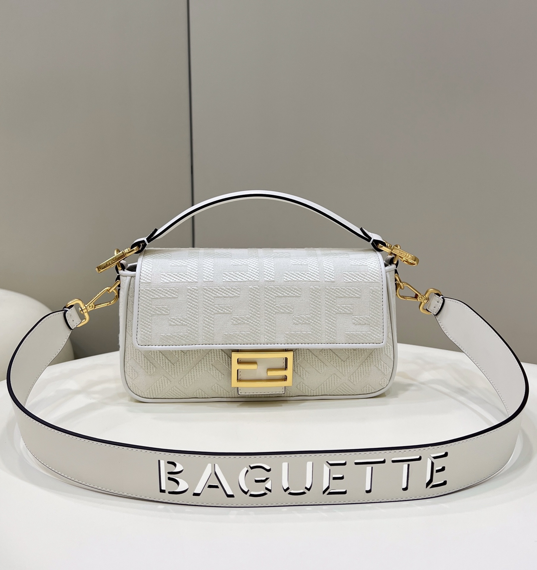 F**di Baguette Crossbody Bag 27cm White