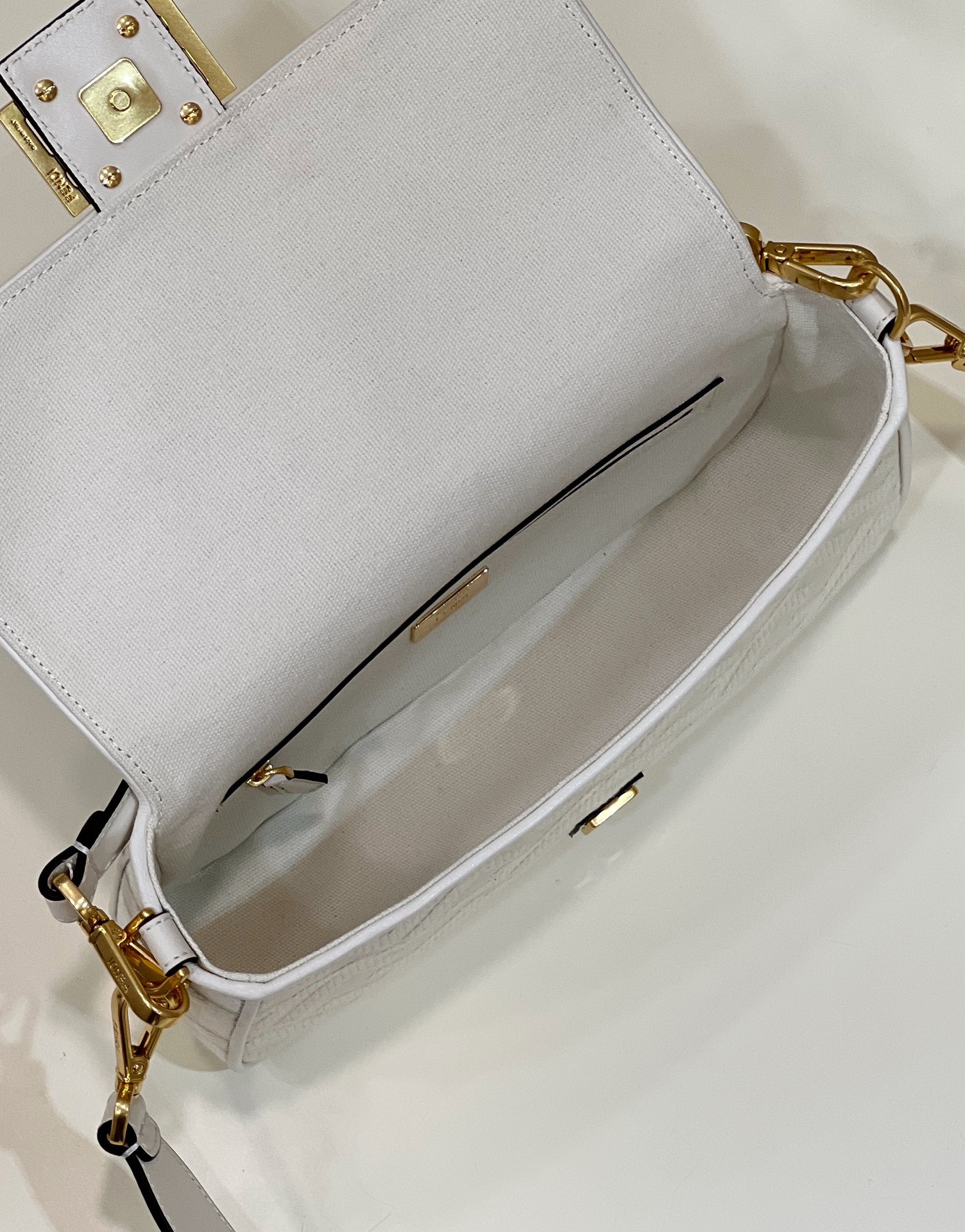 F**di Baguette Crossbody Bag 27cm White
