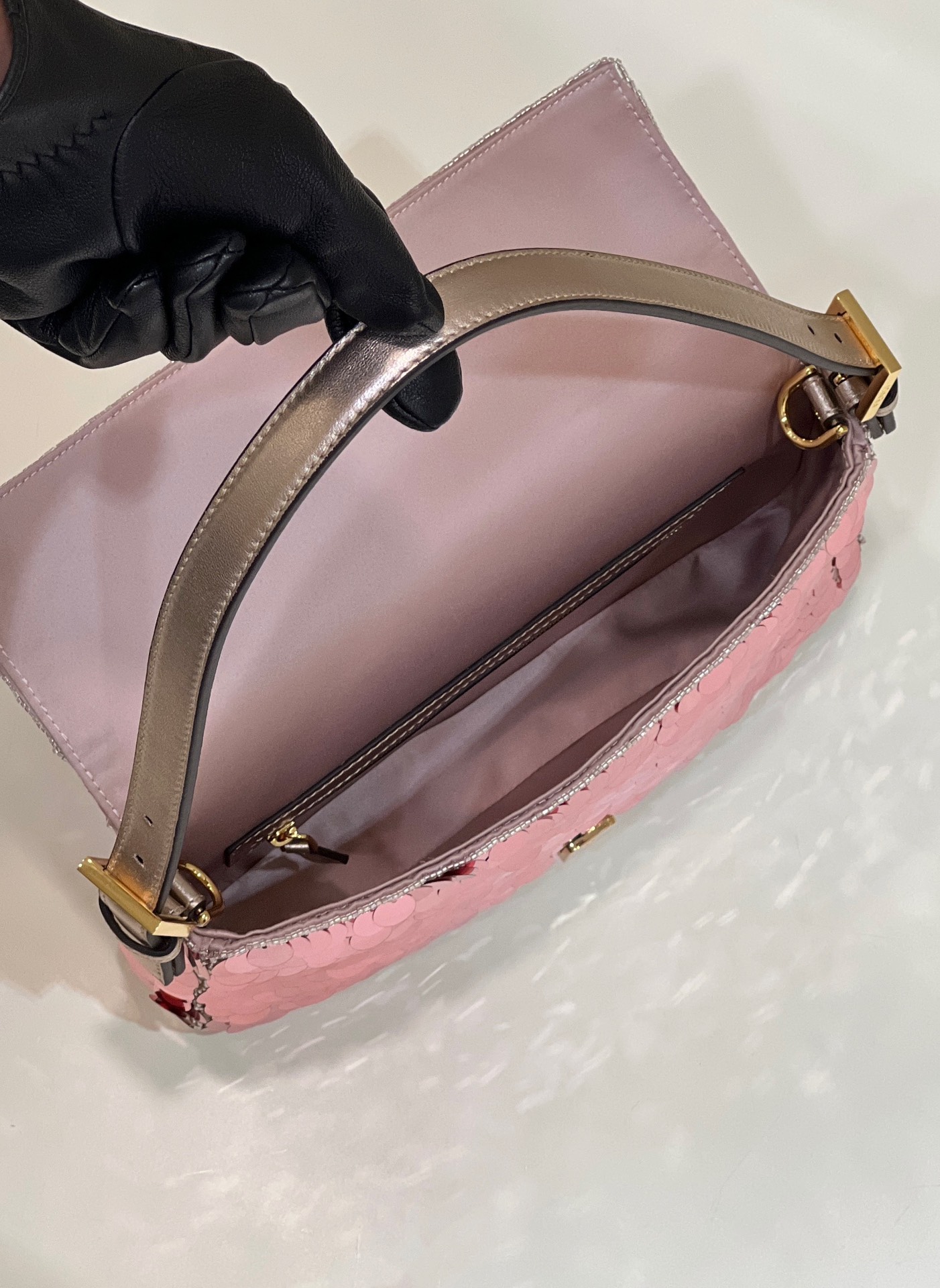 F**di Baguette Pink Sequin And Leather Bag