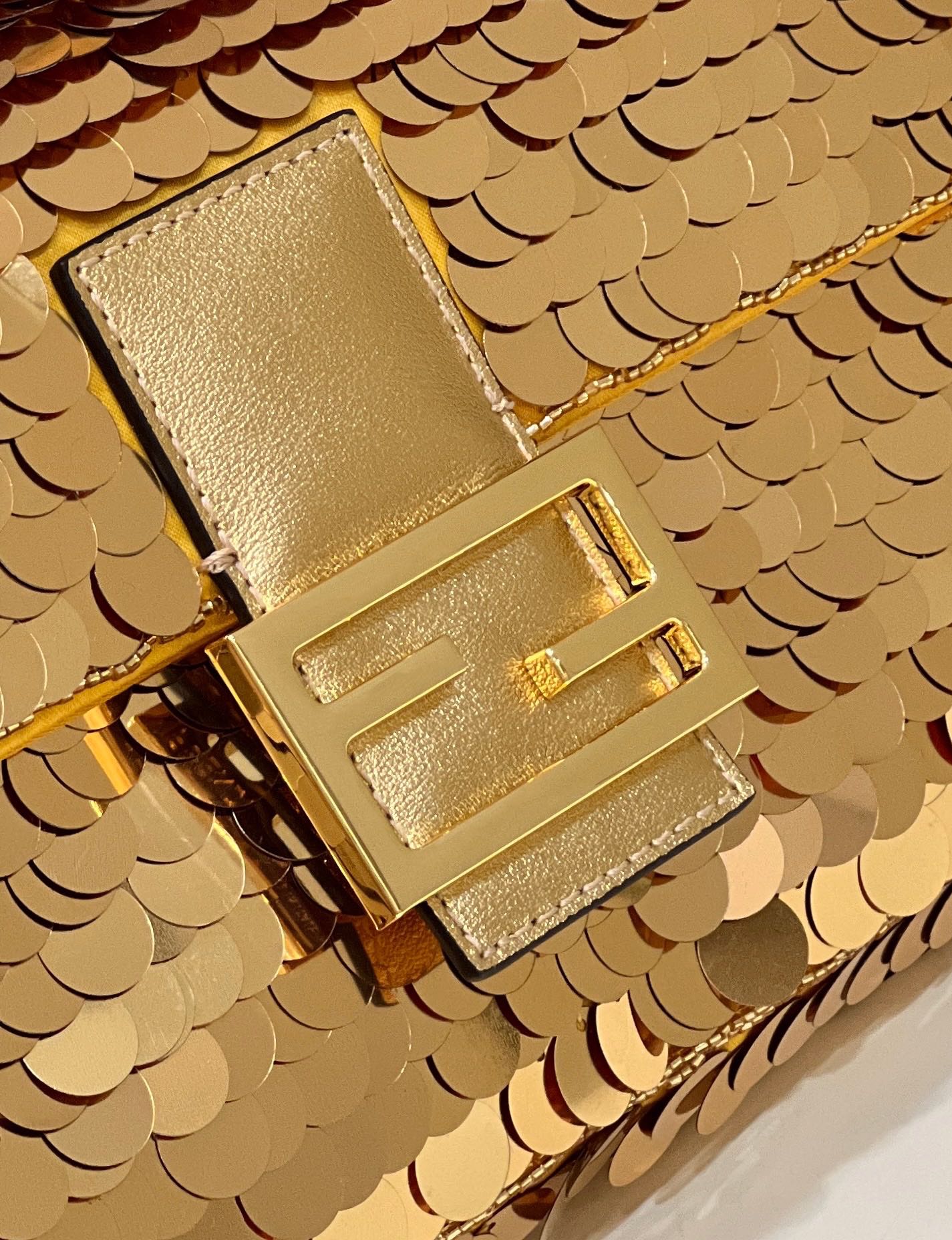 F**di Baguette Gold Sequin And Leather Bag