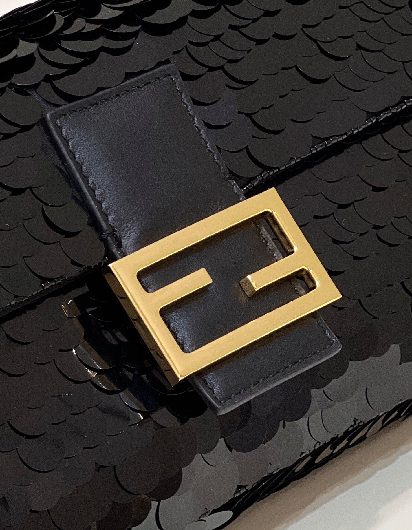 F**di Baguette Black Sequin And Leather Bag