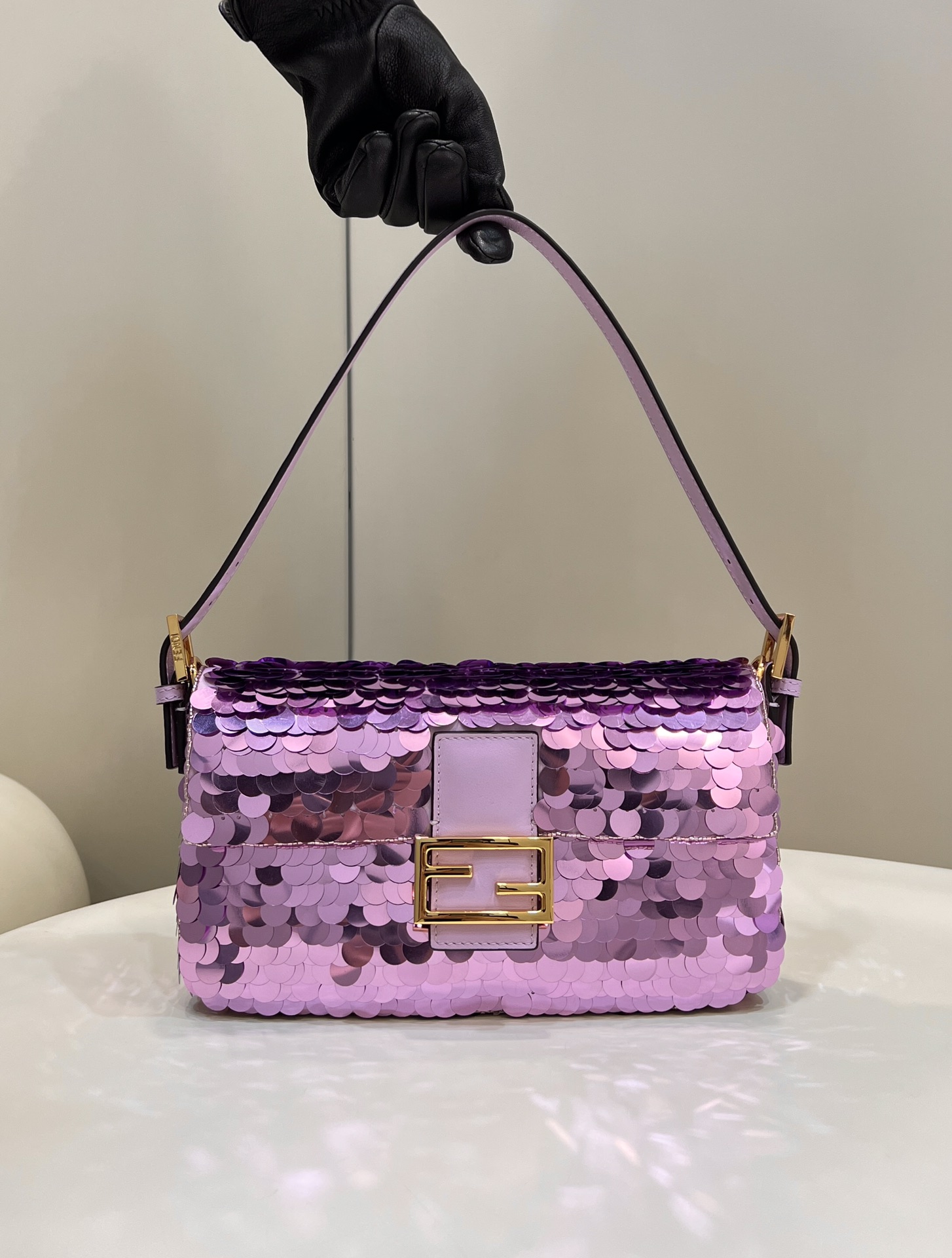 F**di Baguette Lilac Sequin And Leather Bag