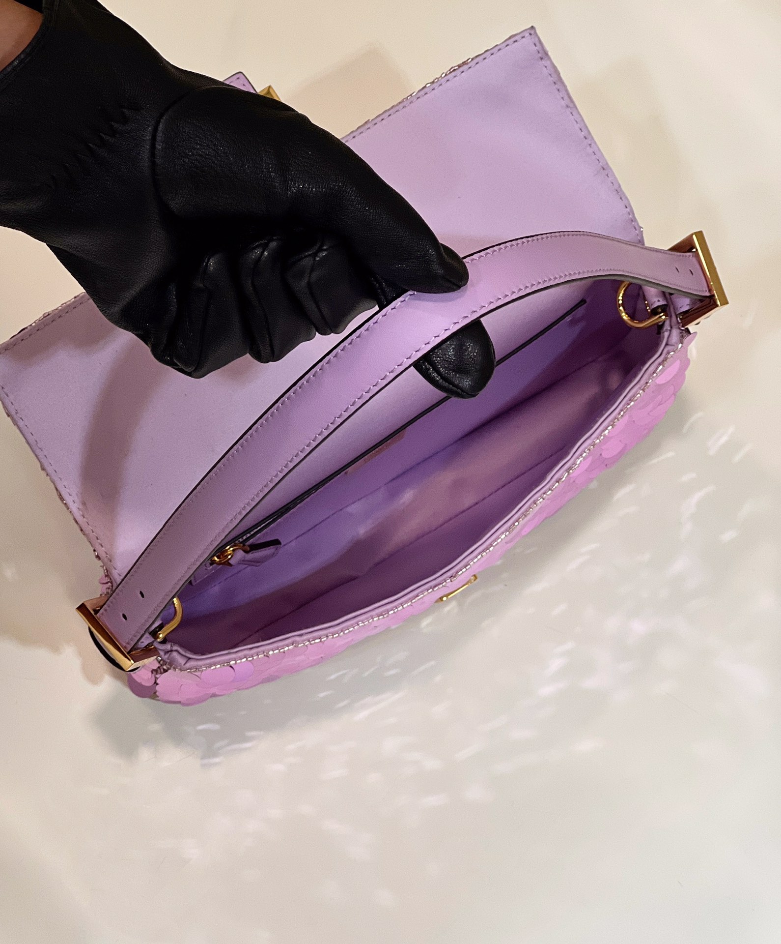 F**di Baguette Lilac Sequin And Leather Bag