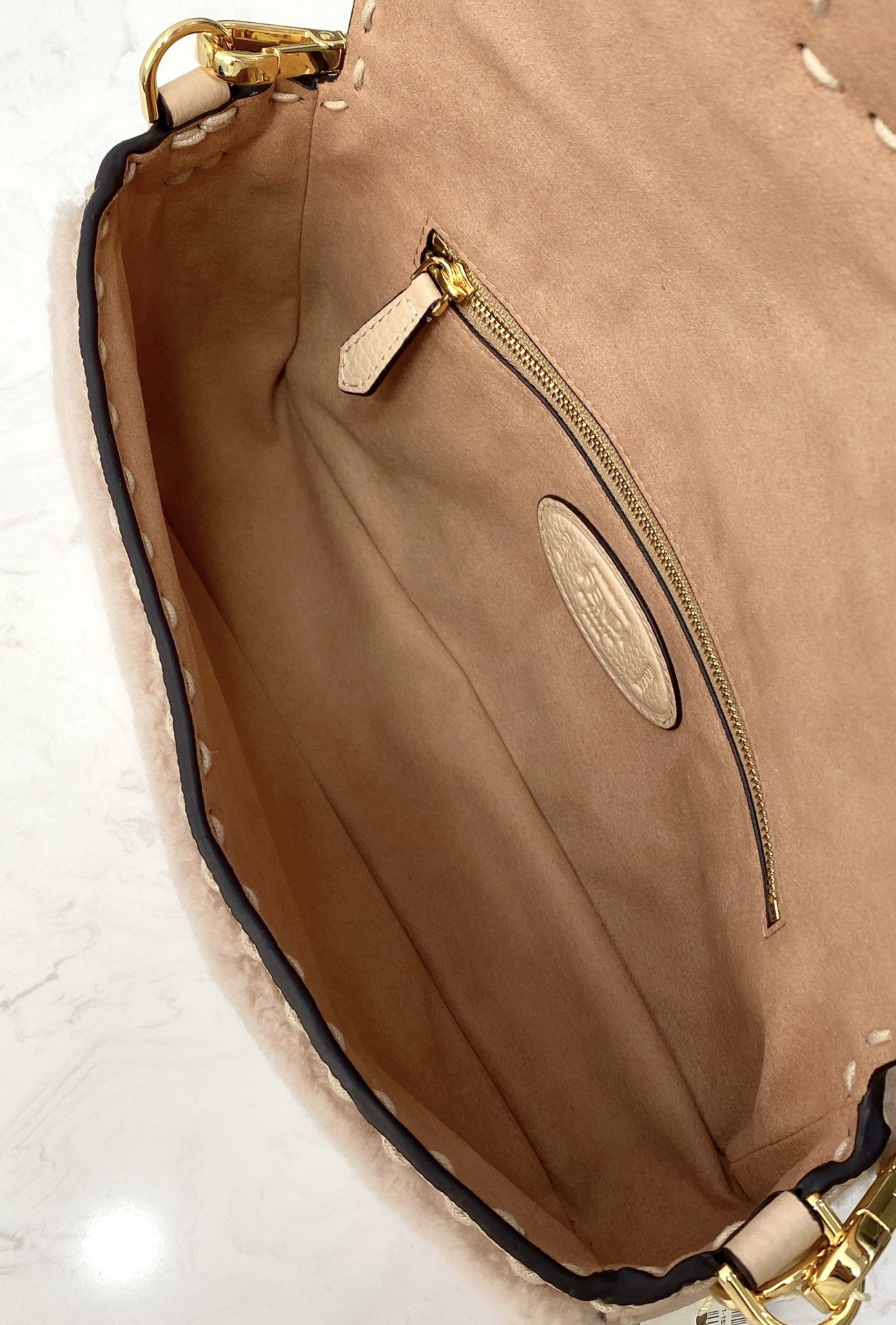 F**di Baguette Crossbody Beige Sheepskin Bag 02