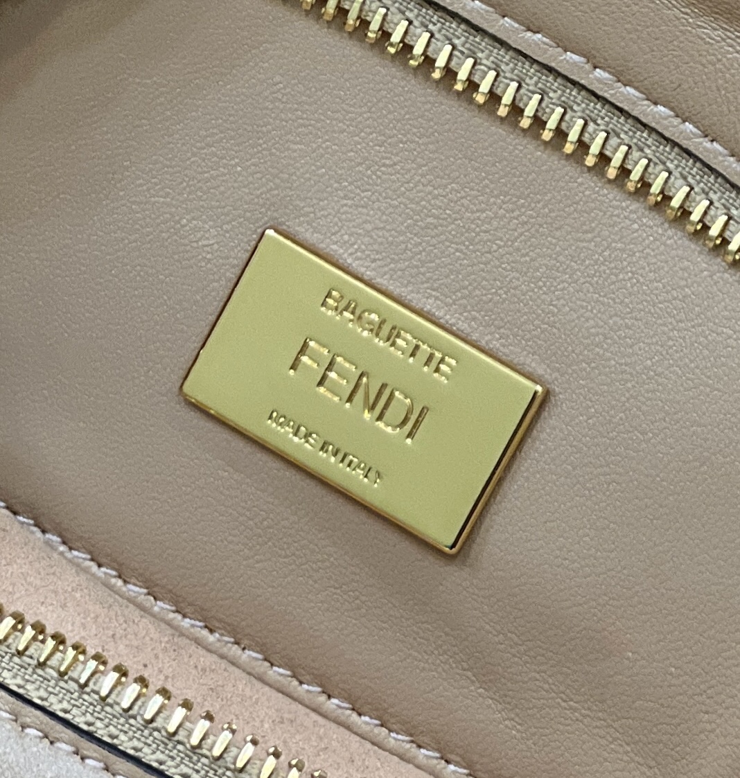 F**di Baguette Crossbody Beige Sheepskin Bag Pink