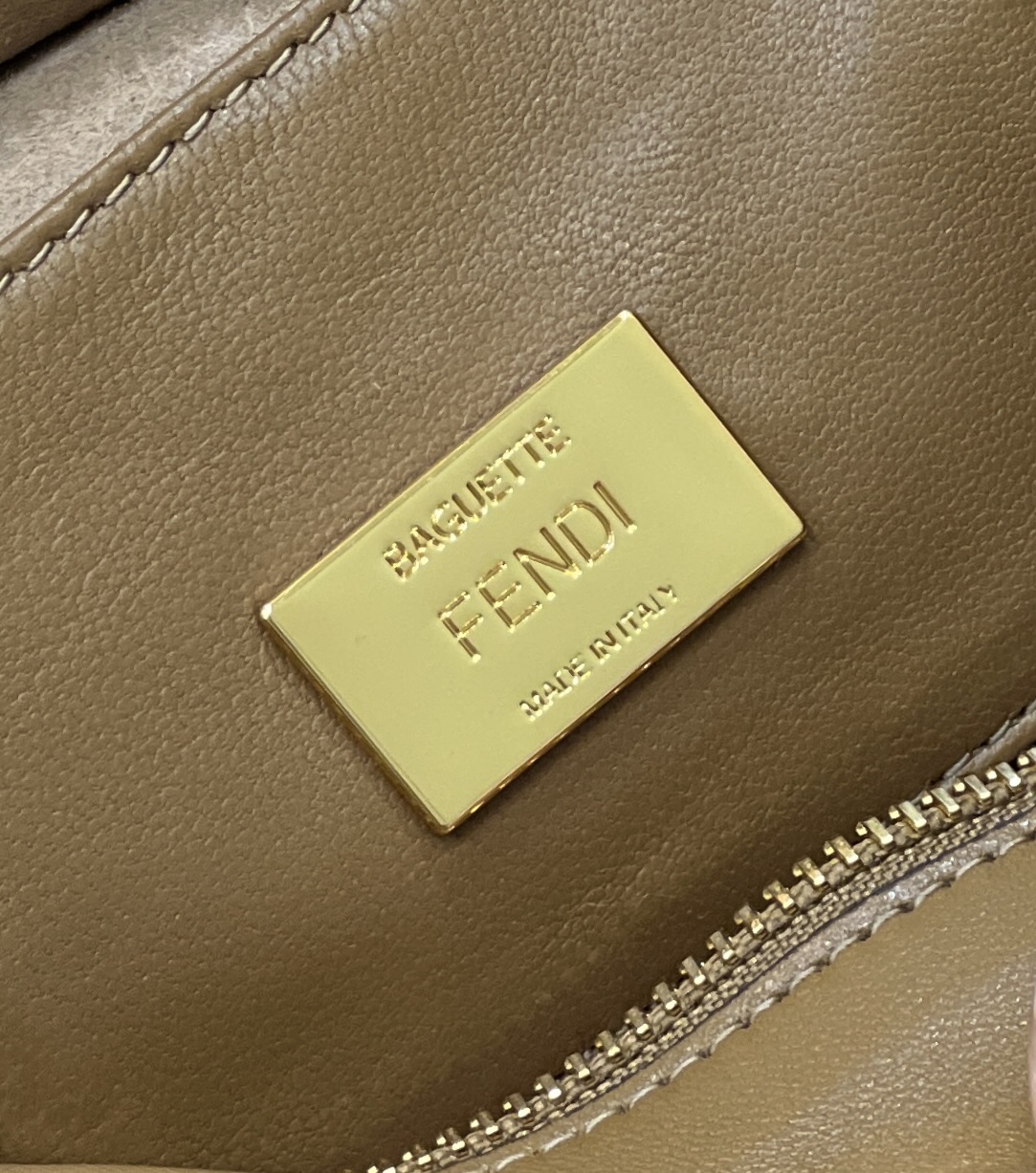F**di Baguette Crossbody Beige Sheepskin Bag Brown