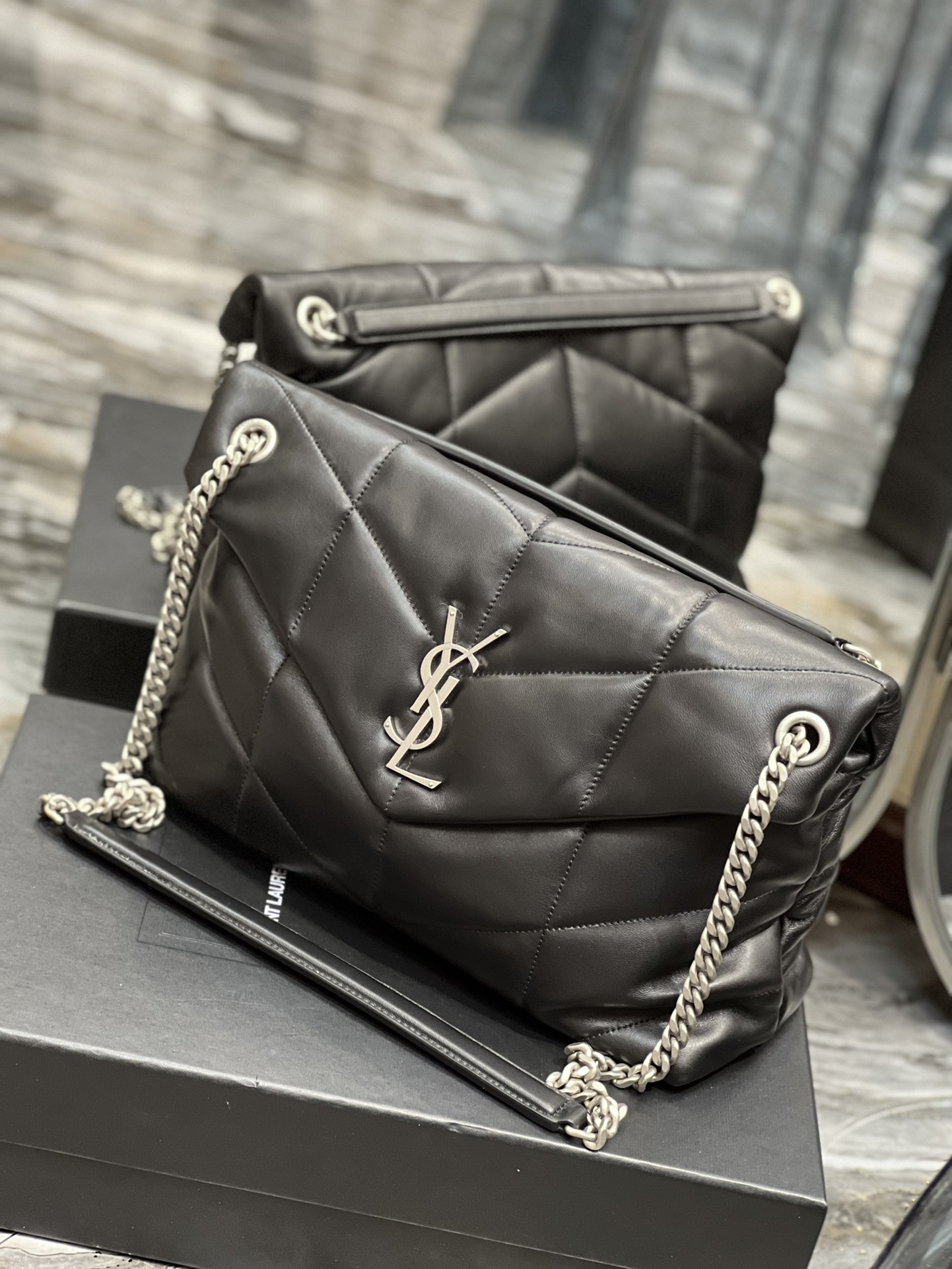 Y51 Puffer Handbag 35cm Black Sliver Hardware