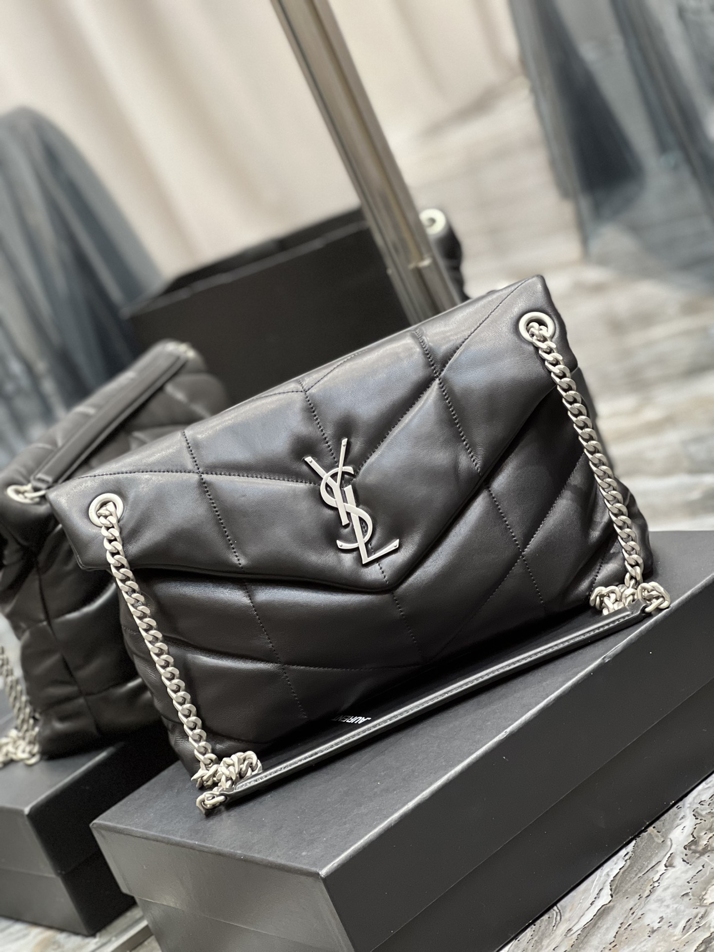Y51 Puffer Handbag 35cm Black Sliver Hardware