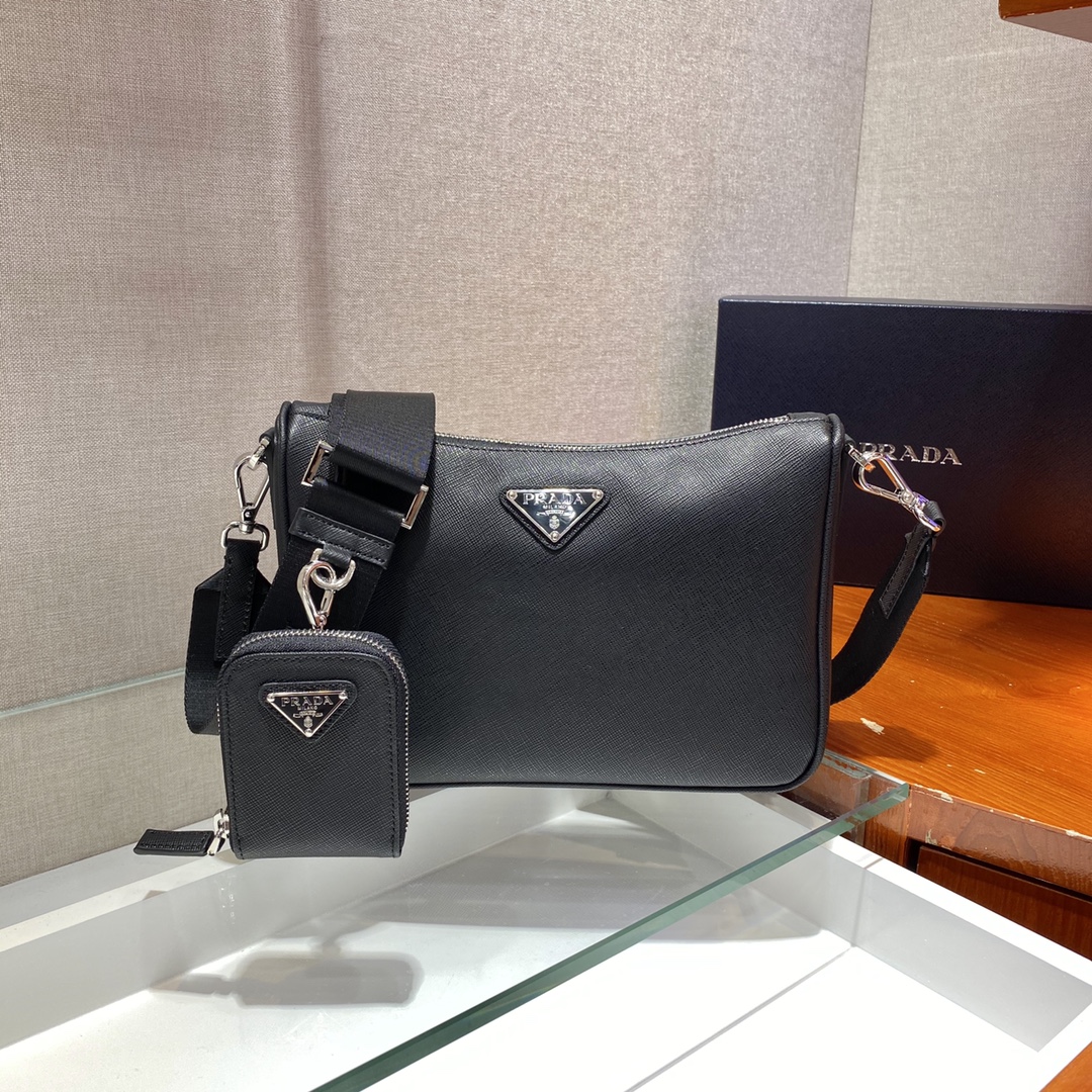 Pra*a Saffiano Leather Shoulder Bag 