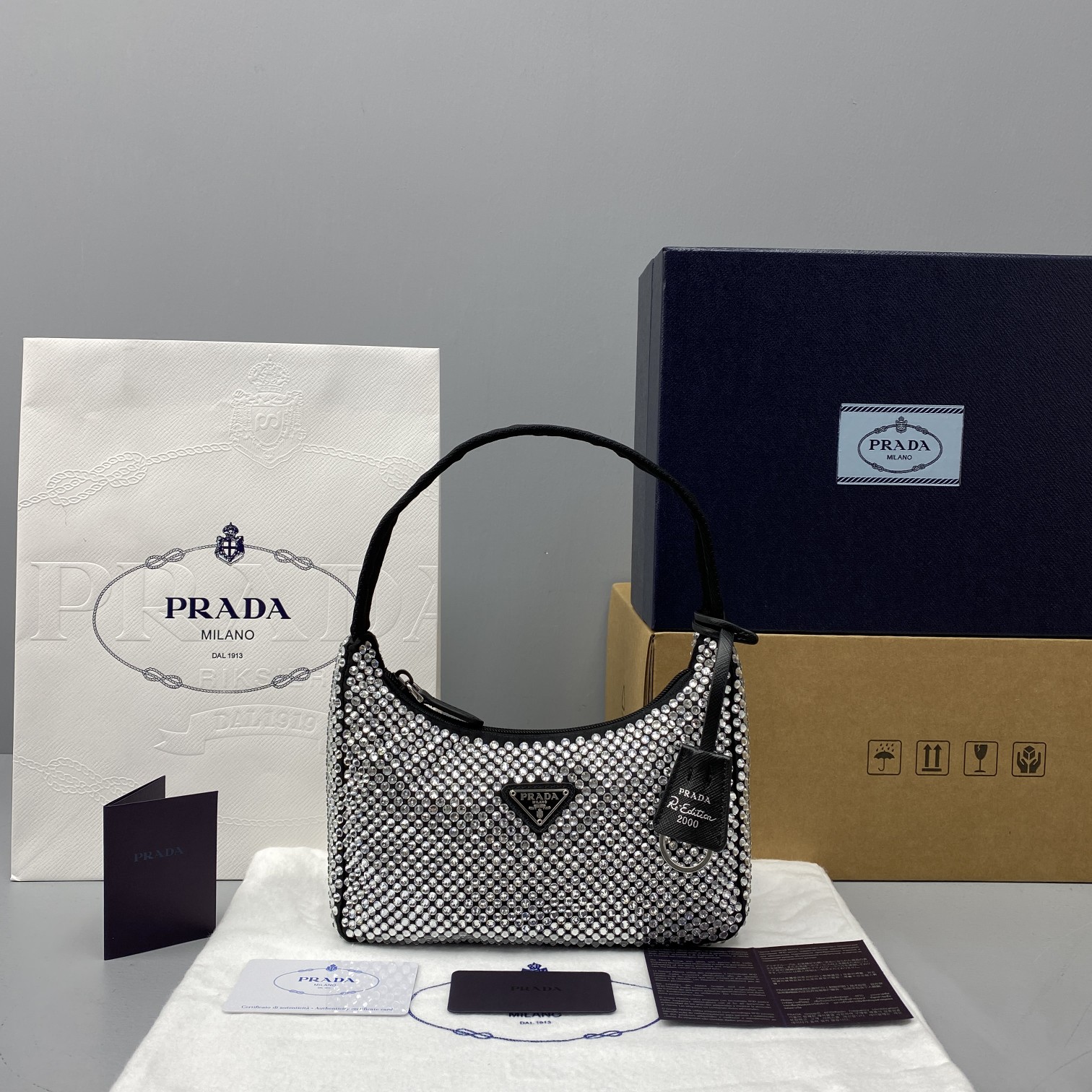 Pra*a Satin Mini-bag With Artificial Crystals 1NE515