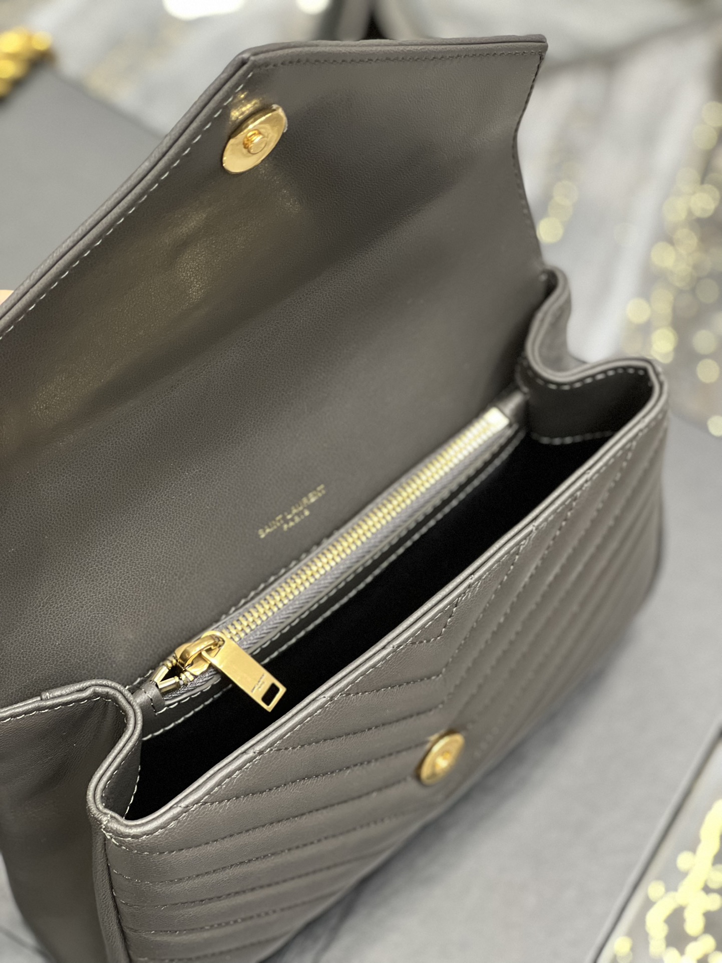 Y51 Monogram College Gray Medium Bag with Gold Hardware 24cm