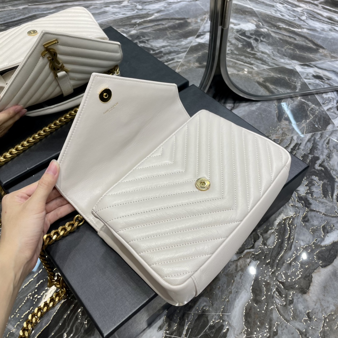 Y51 Monogram College White Medium Bag with Gold Hardware 24cm