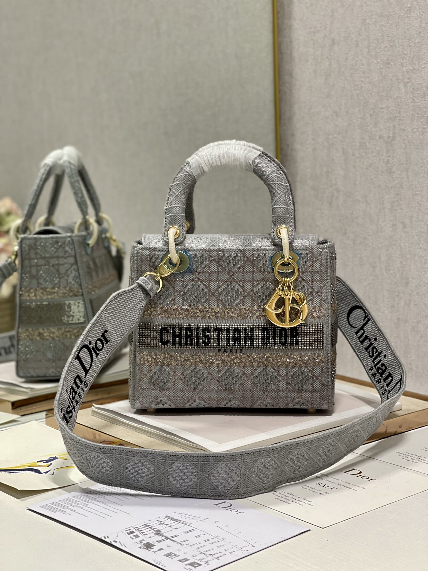 D10r Lady Bag Rose Gold Beads 24CM 9027