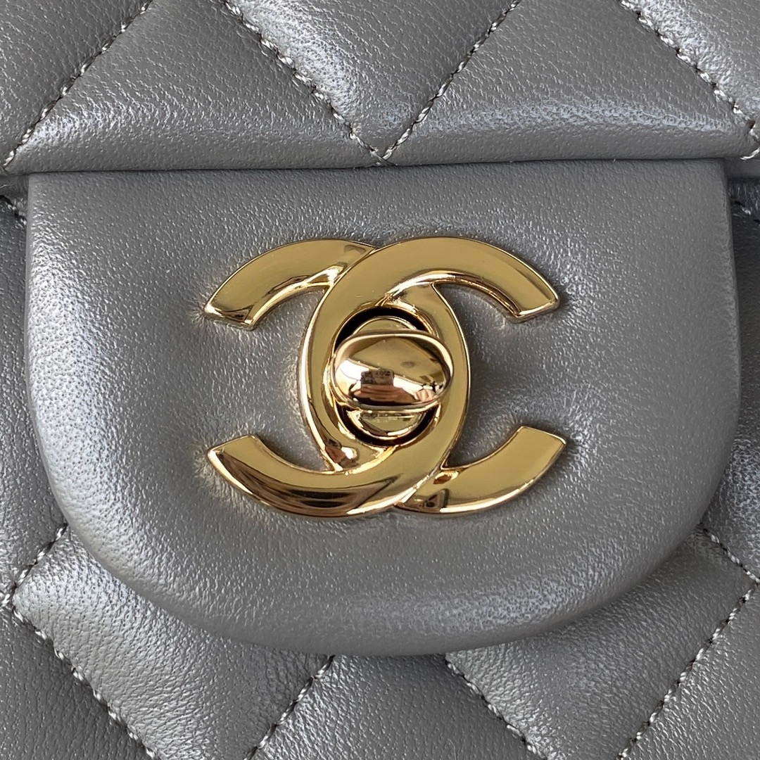 Ch**el Flap Handle Bag Lambskin 20cm Grey