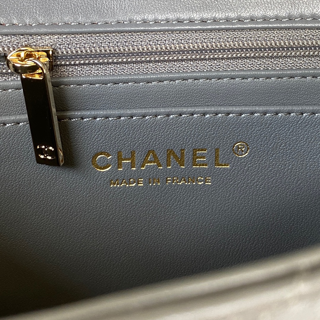 Ch**el Flap Handle Bag Lambskin 20cm Grey