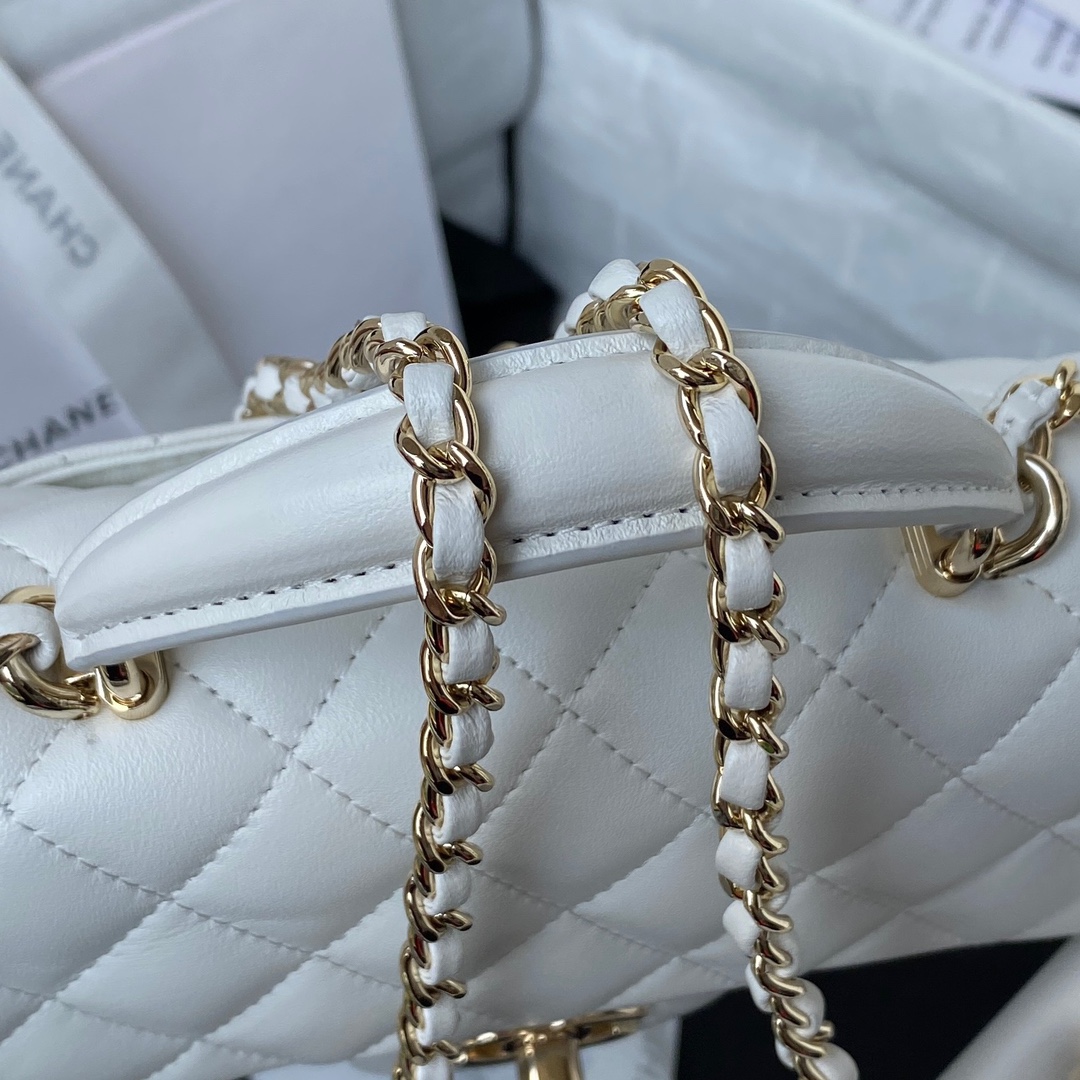 Ch**el Flap Handle Bag Lambskin 20cm White