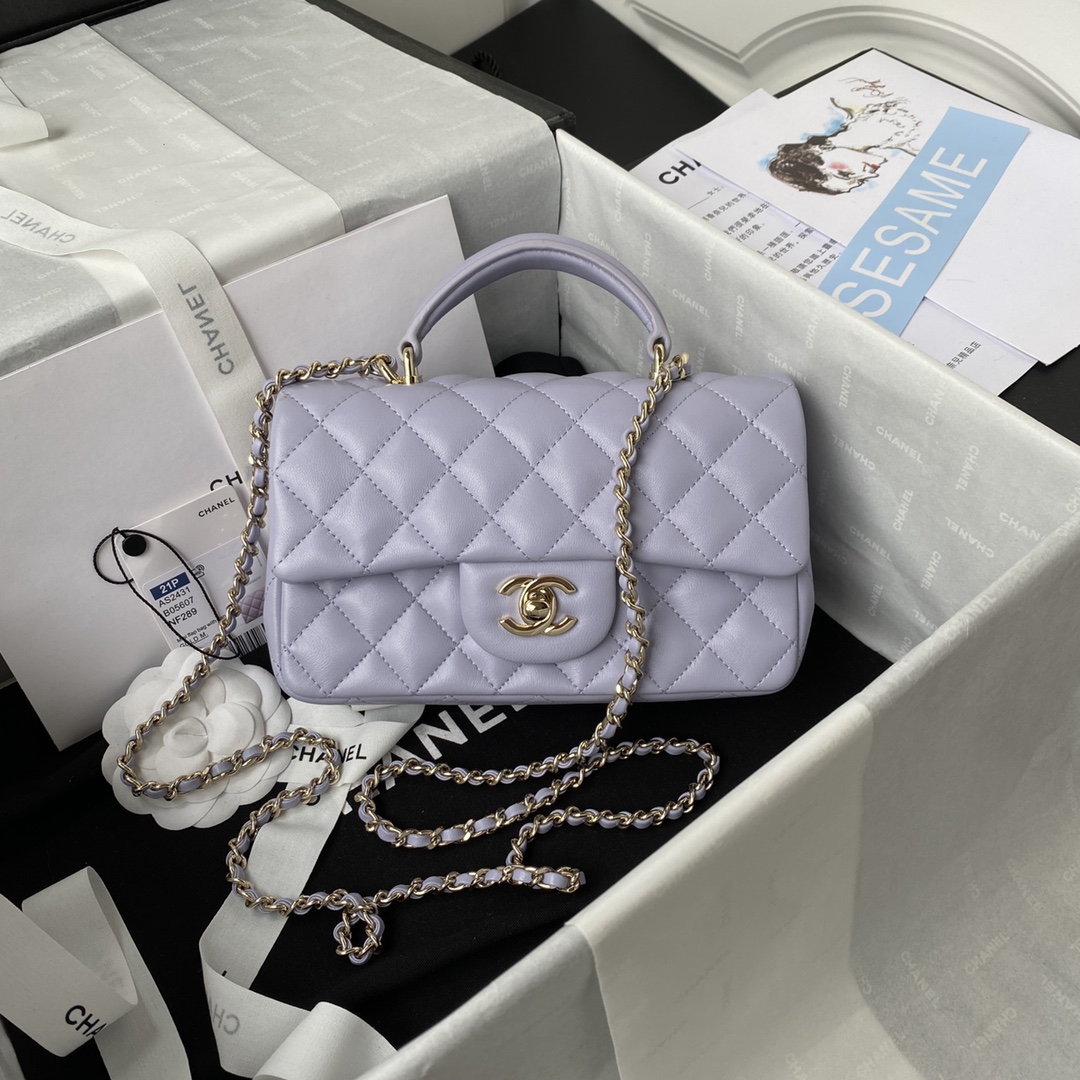 Ch**el Flap Handle Bag Lambskin 20cm purple