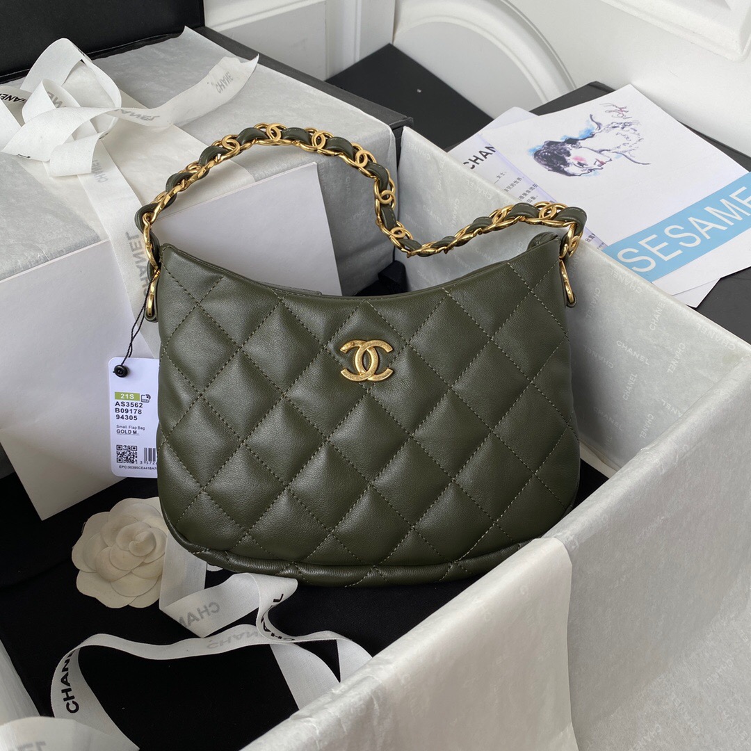 Ch**el Small Coco Hobo Axillary Bag Green
