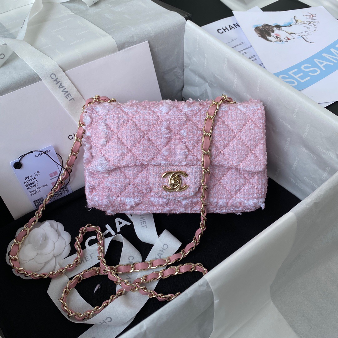 Ch**el Flap Bag 20cm Pink