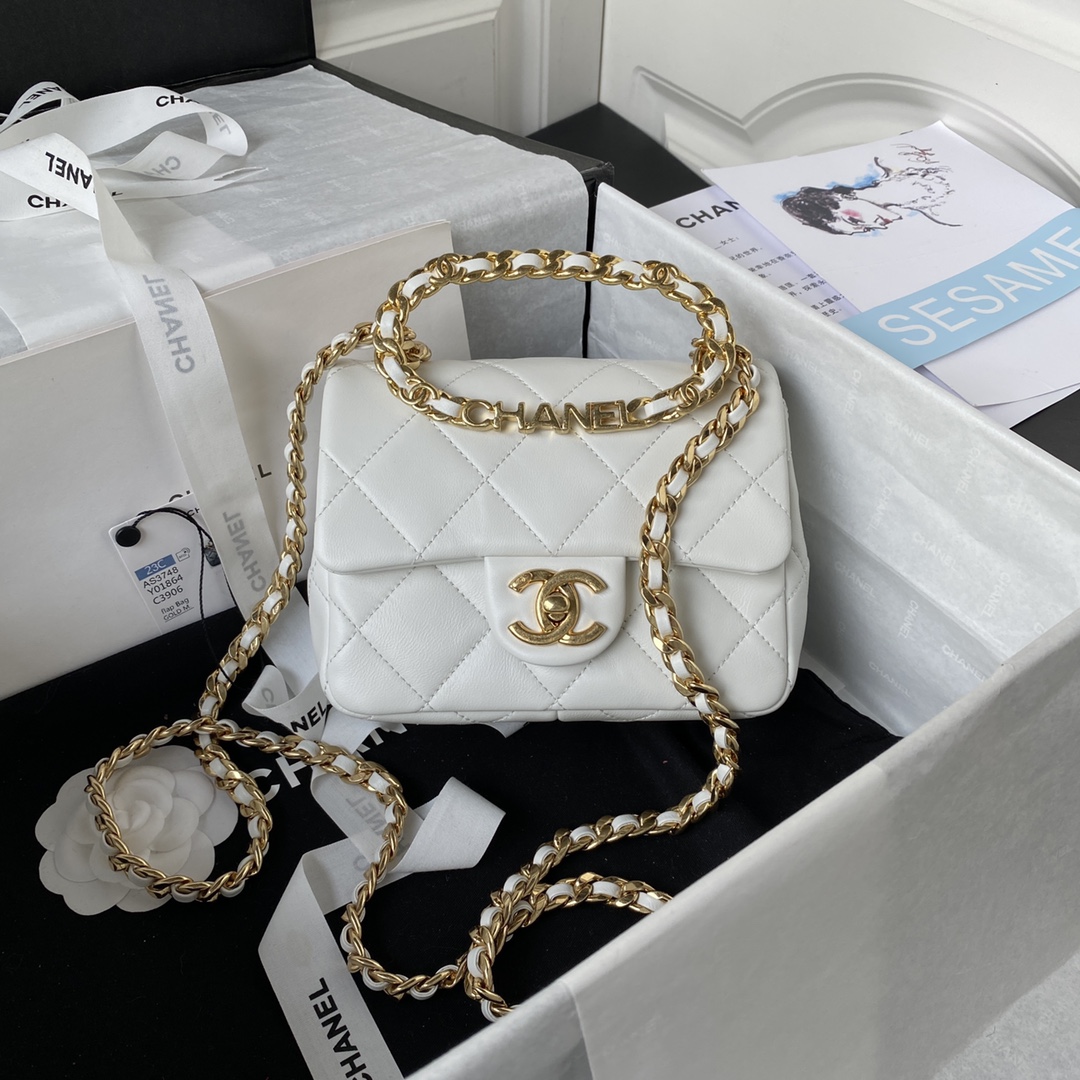 Ch**el Flap Bag White AS1160 17cm