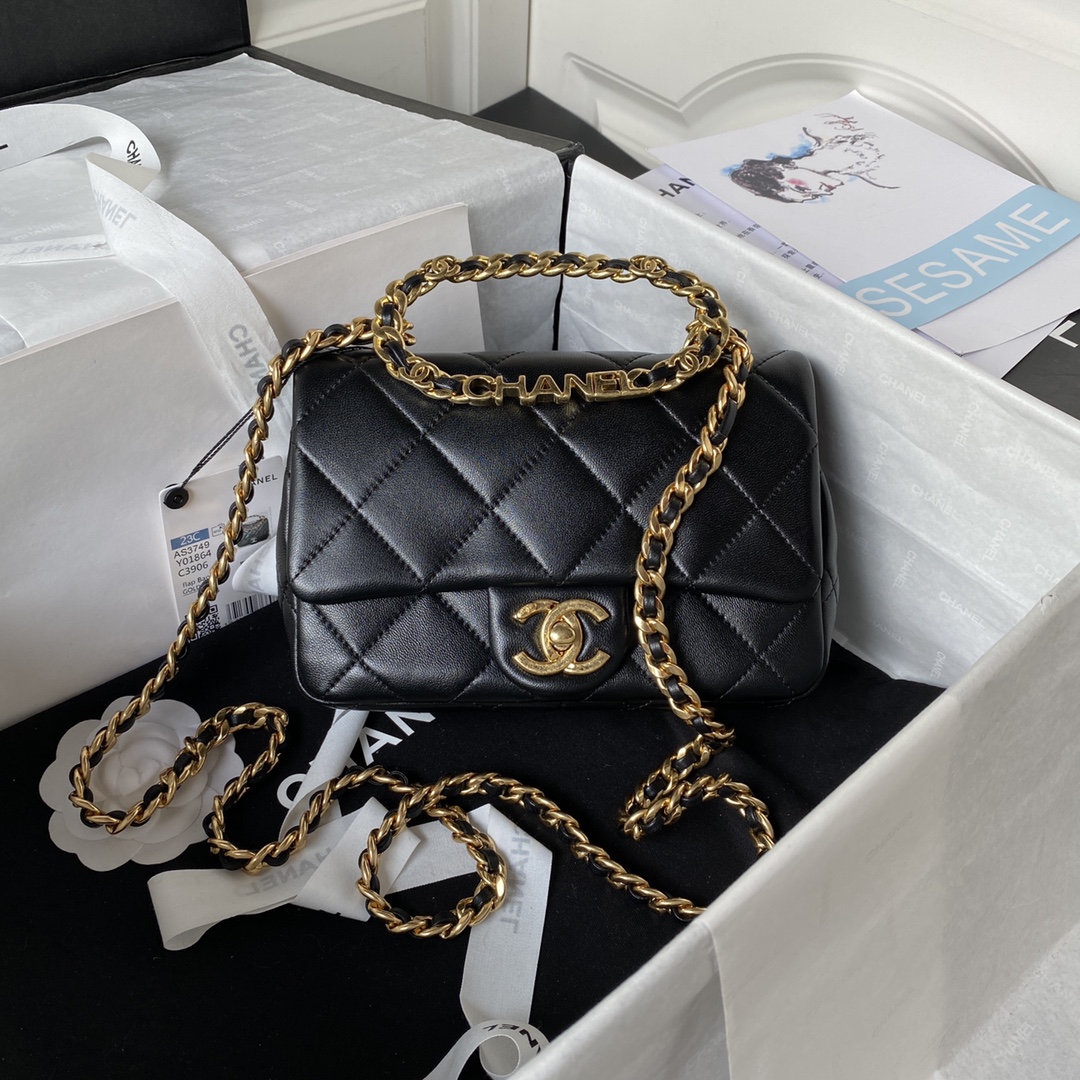 Ch**el Flap Bag Black AS1160 20cm